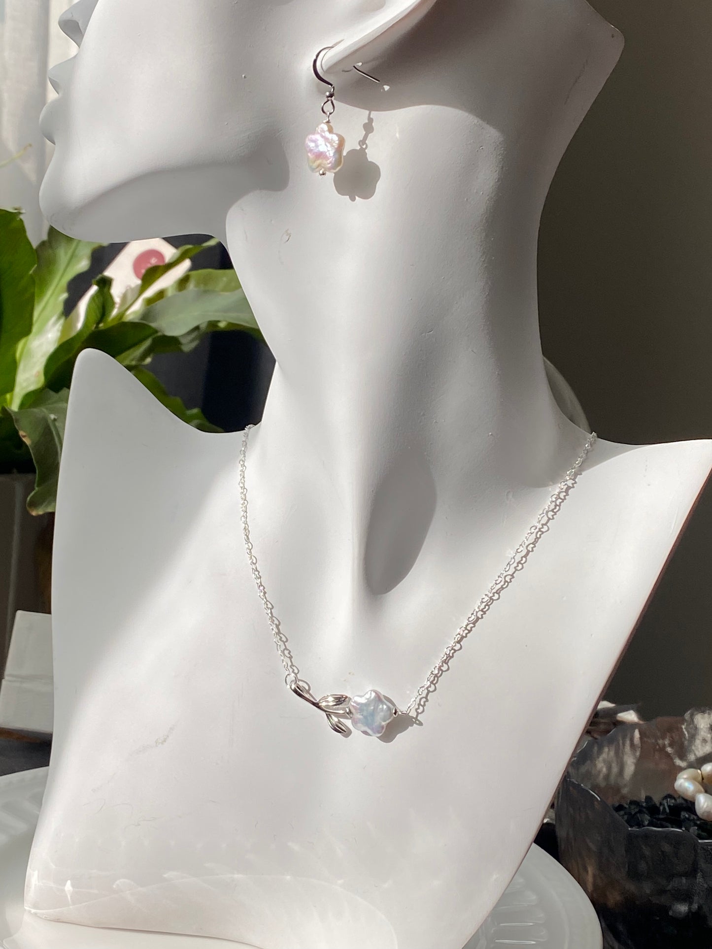 Cherry Blossom Baroque Pearl Set | Romantic Jewelry | Love-Inspired Earrings and Necklace