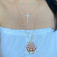 Handmade Reversible Seashell Pendant long Necklace – Ocean Fantasy with Pearls and Charms summer gift for her birthday gift anniversary gift
