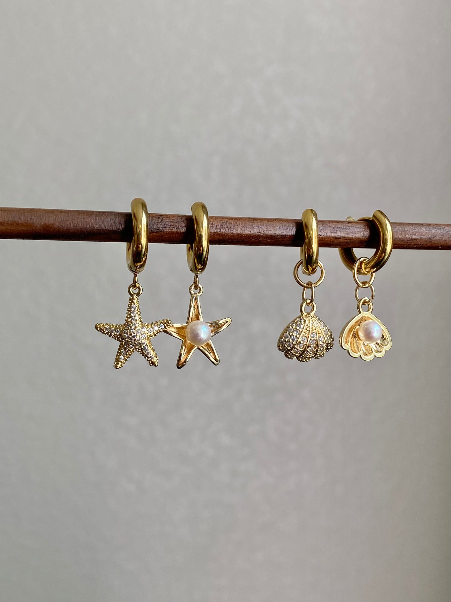 starfish shell Akoya earrings, mismatched earrings, zircon earrings, asymmetrical earrings,  pearl pendant, elegant Dainty gift for her