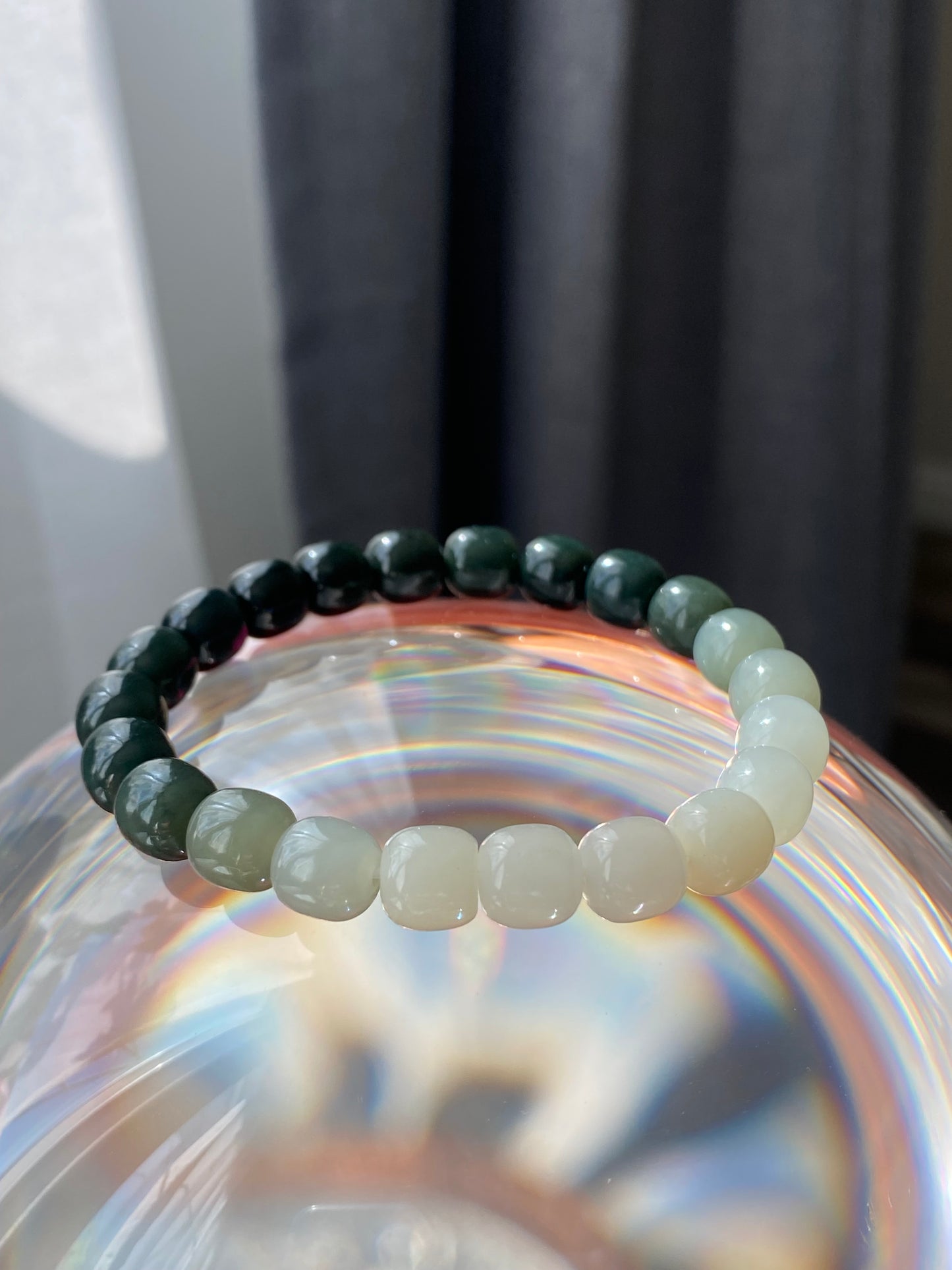 Authentic Gradient Green to White Hetian Jade  Bracelet - Natural Jadeite, Genuine Hetian Jade, Jade Jewelry, Handcrafted Jade for Women