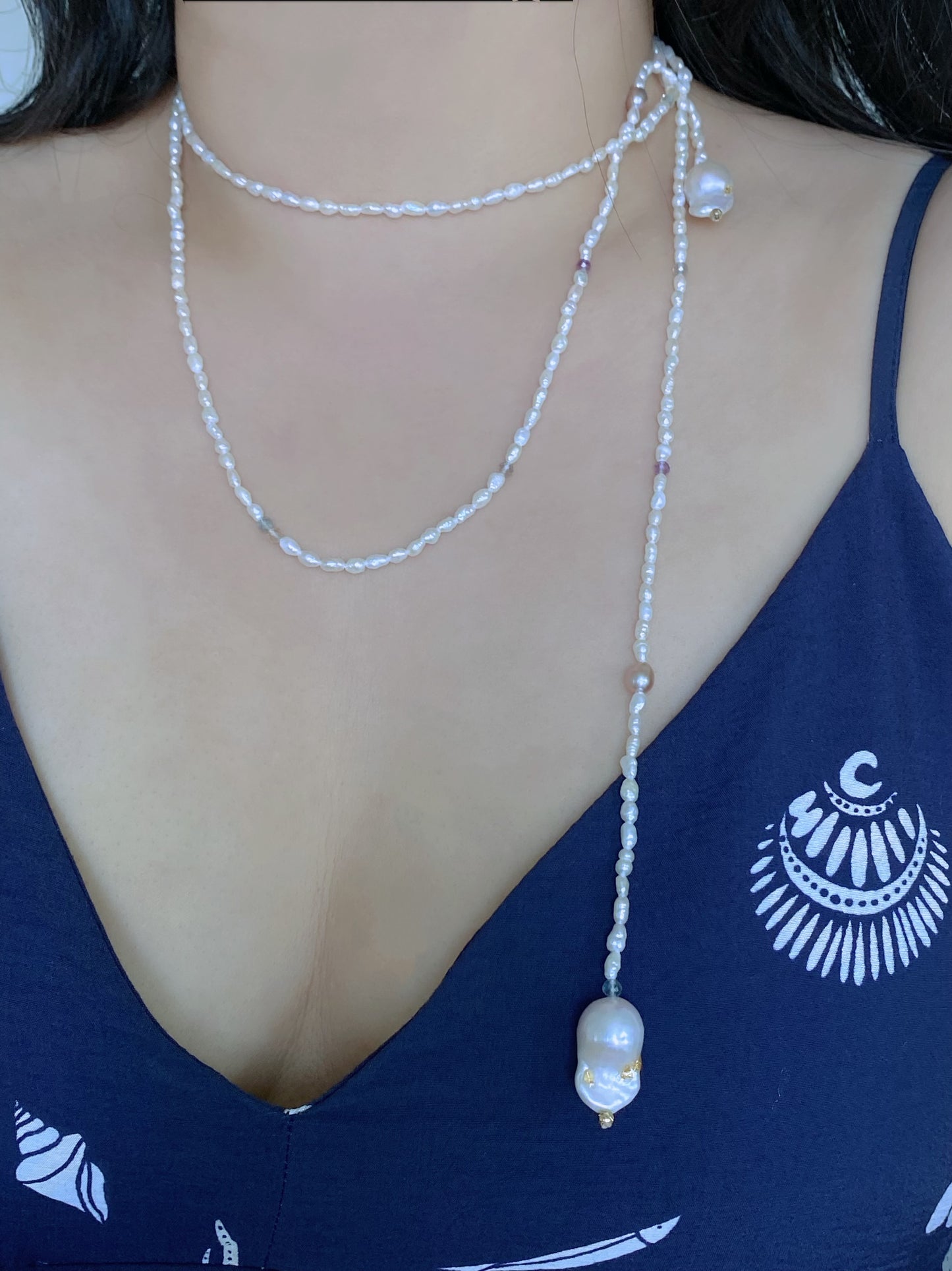 Handmade Freshwater Baroque Pearl Long Necklace 47" Multi-Way Wrap Lariat Pearl Necklace