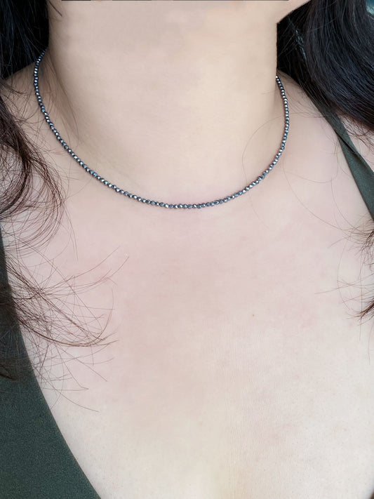 2mm+ Faceted Terahertz Choker Necklace - Healing Energy Jewelry - Elegant Faceted Stone Choker gift for her gift for him