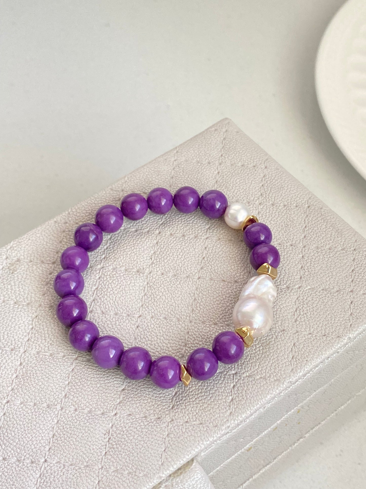 Freshwater fireball  baroque Pearl Crystal Bracelet Elegant Purple Love Bracelet gift for her birthday gift Valentine‘s gift