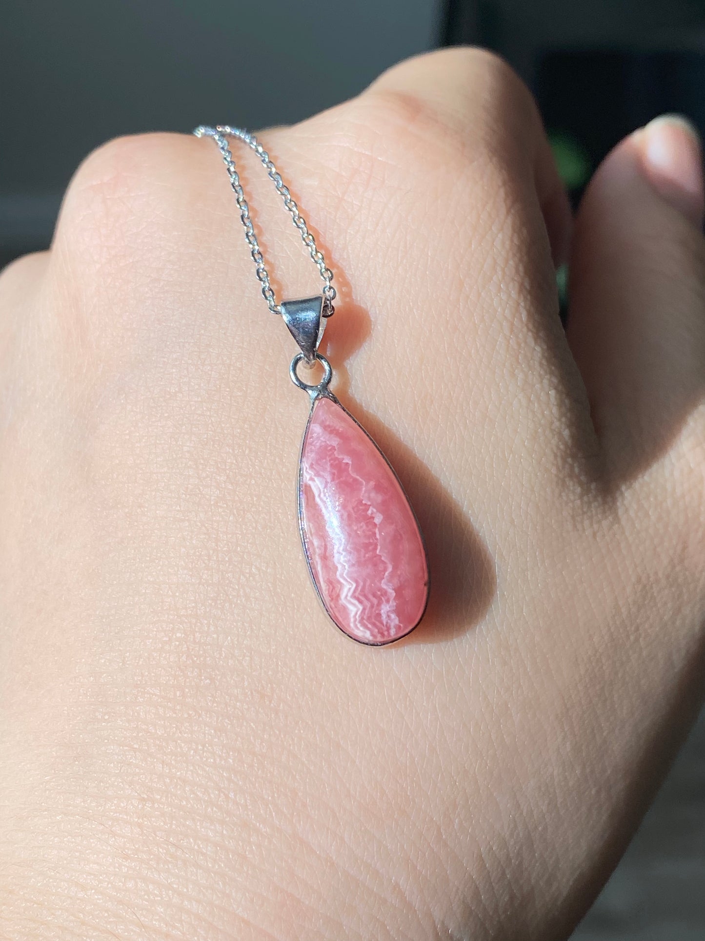 Natural Rhodochrosite handmade sterling silver setting necklace pendant-emotional healing-self-love-truth love-gift for her,gift for him