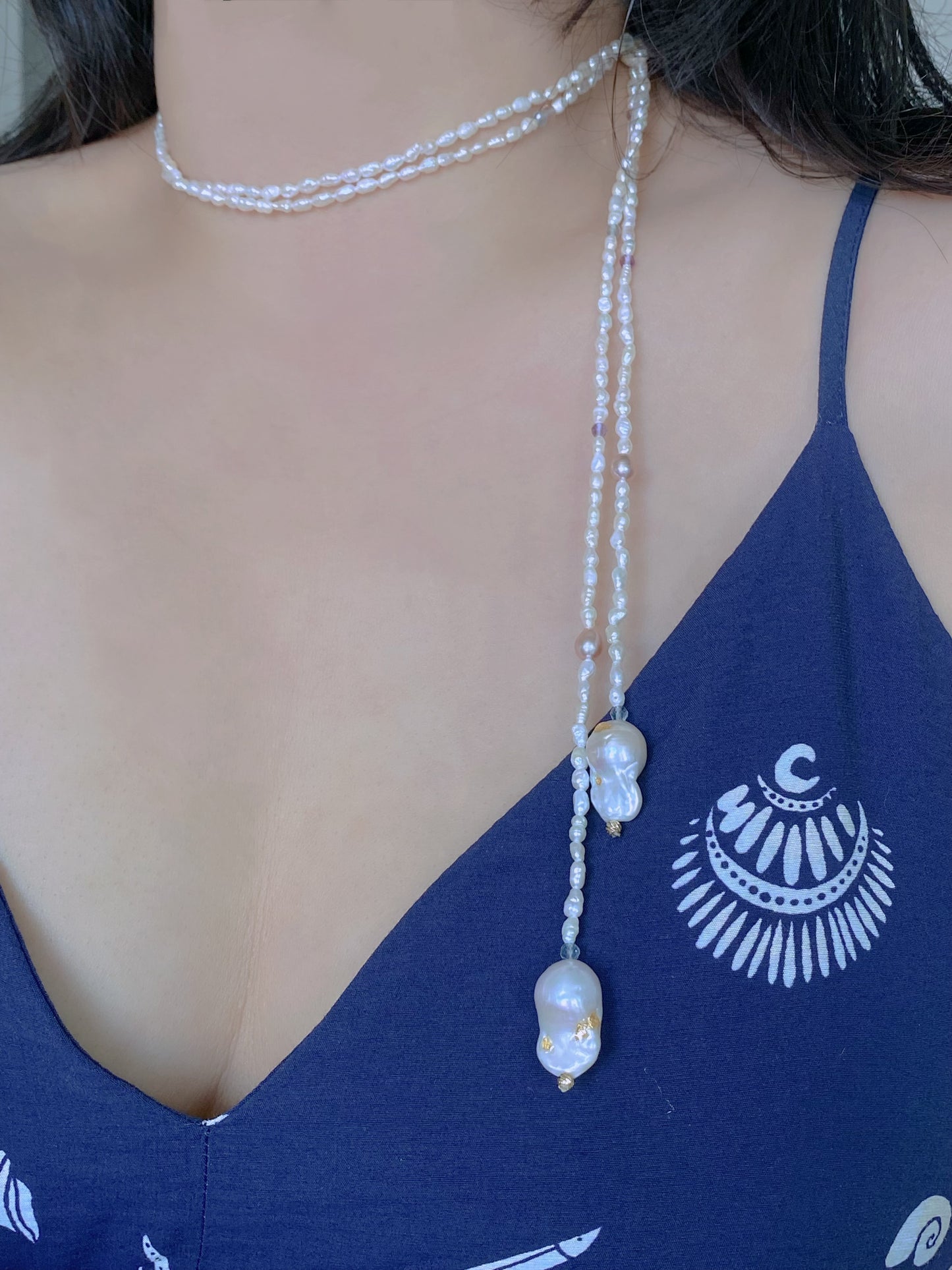 Handmade Freshwater Baroque Pearl Long Necklace 47" Multi-Way Wrap Lariat Pearl Necklace