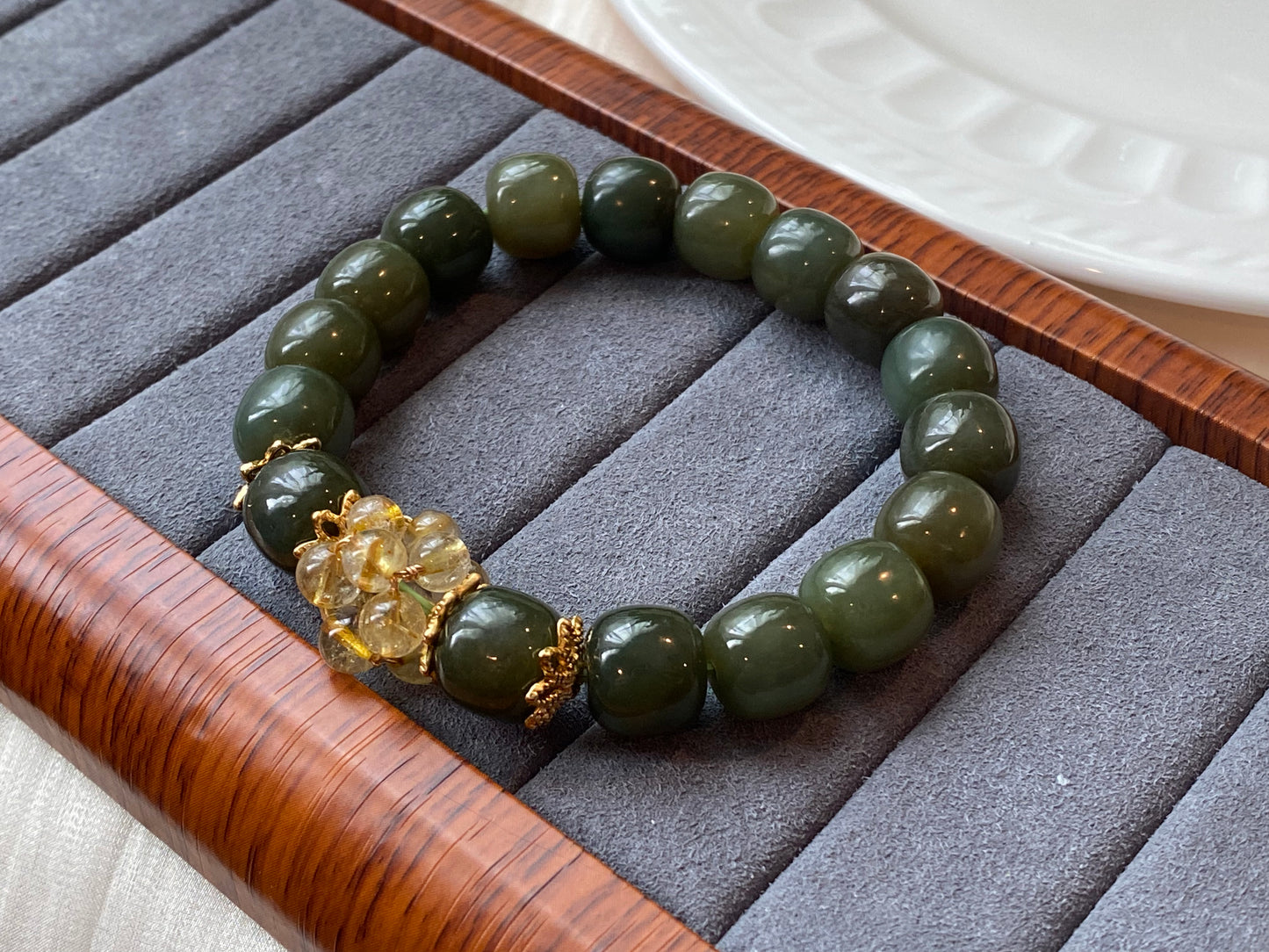 Green Jade and Titanium Rutilated Quartz Healing Bracelet – Balancing Energy Jewelry for Clarity and Wellness