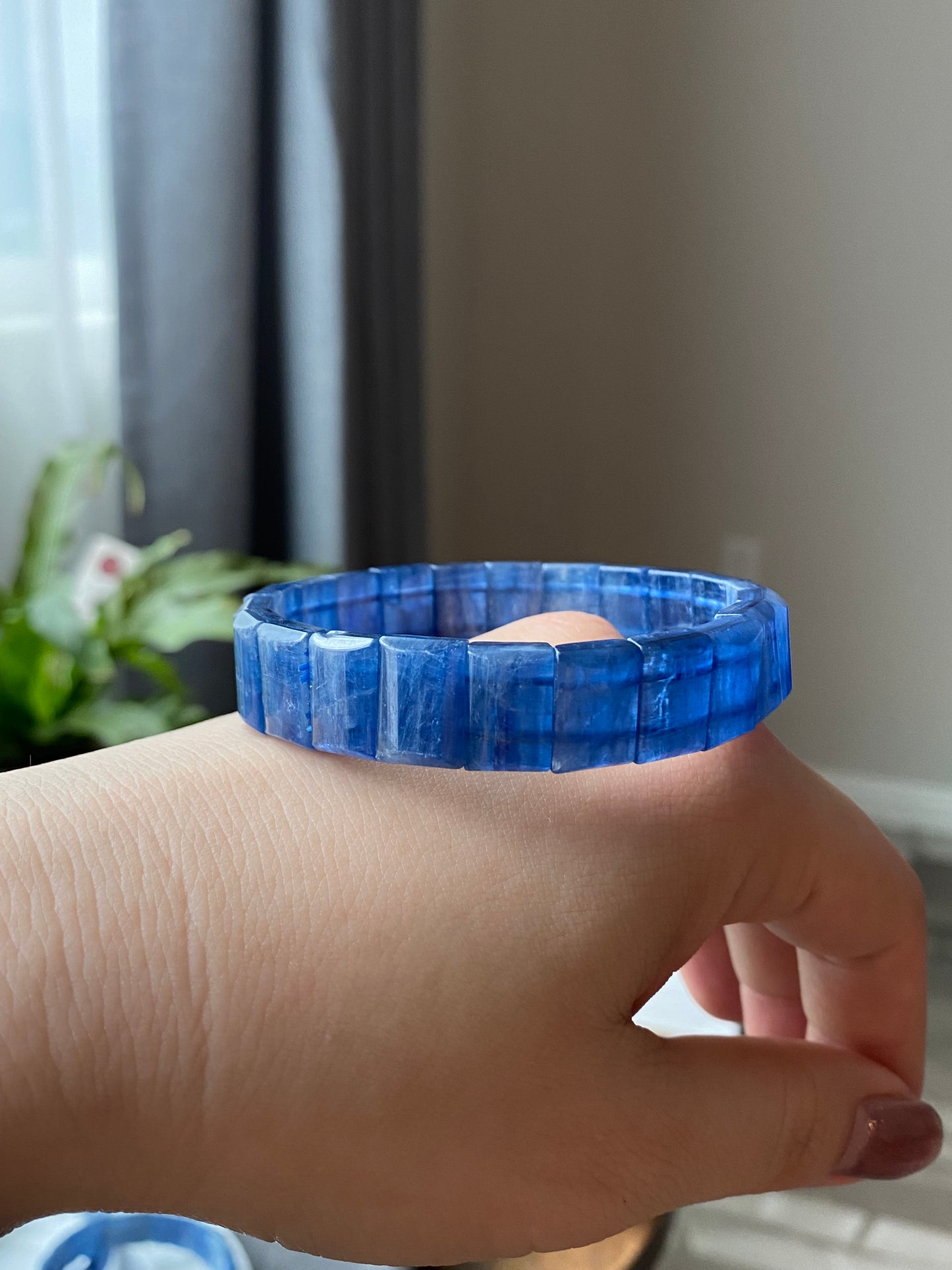 AAAAA Grade Natural Blue Kyanite rectangle bead bracelet，bangle bracelet,gift for her,Clarity & Growth