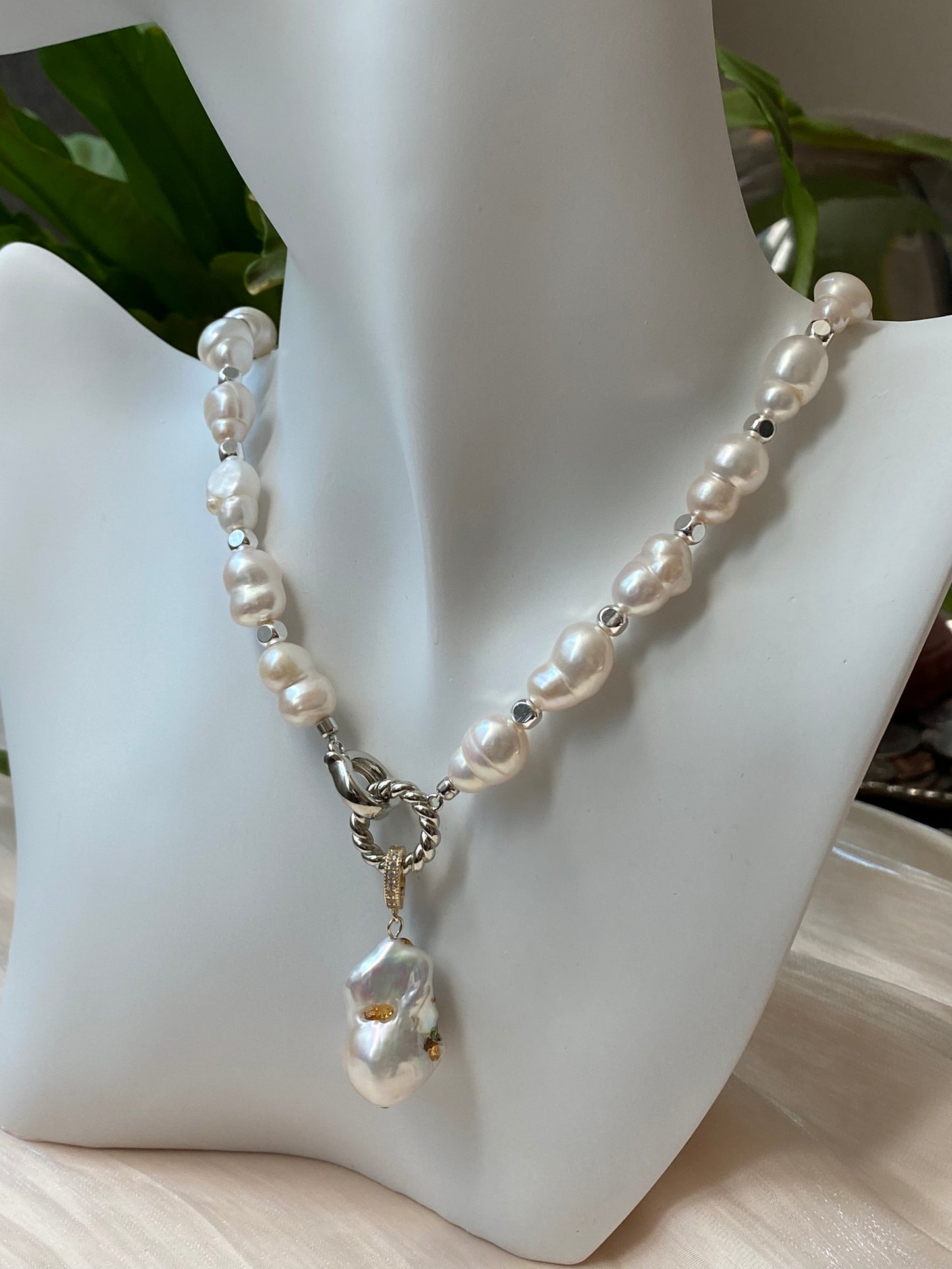 Rare pearl handmade Jewelry necklace with removable baroque pearl Necklace,anniversary gift