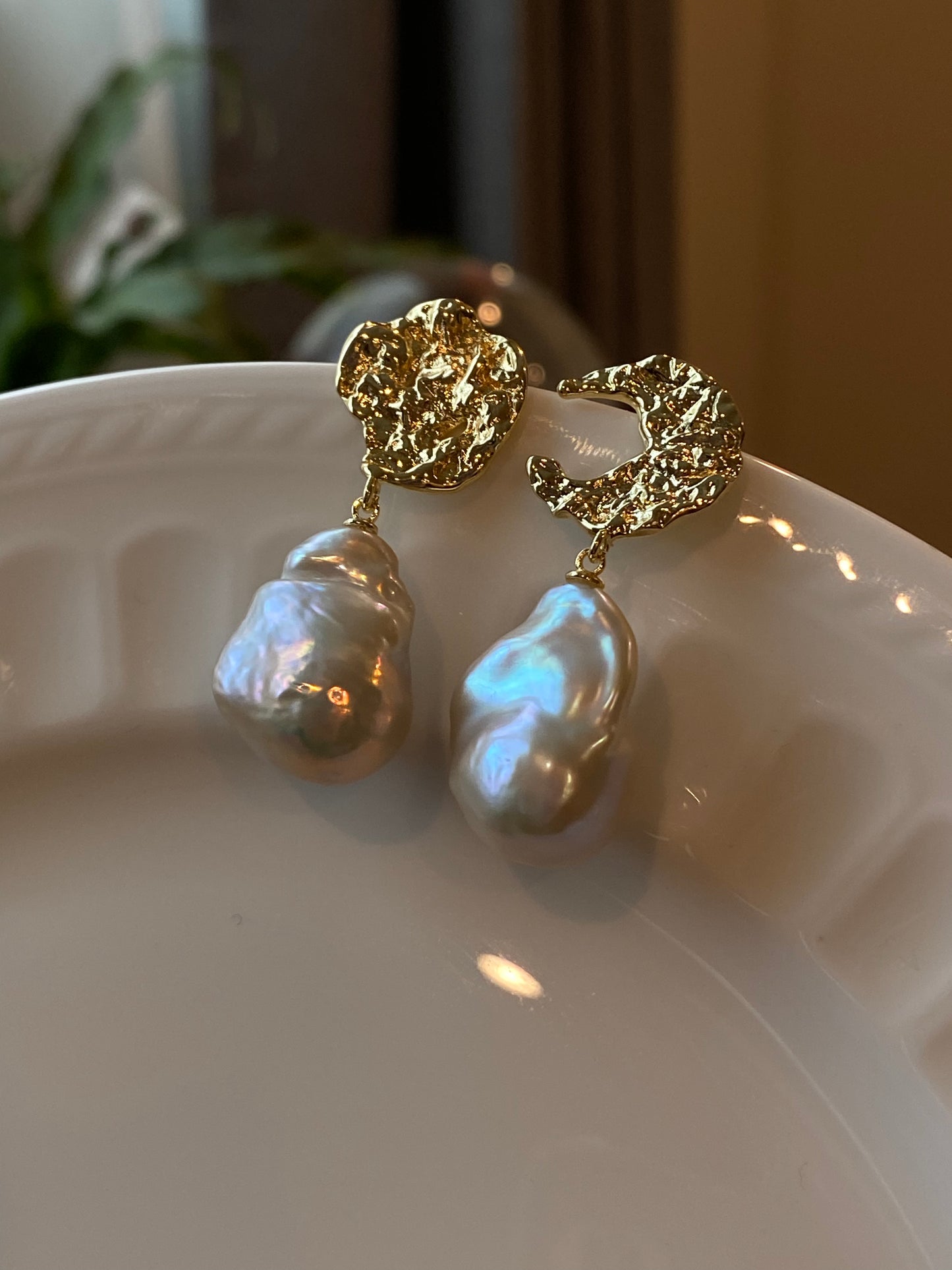 Sun and Moon Fireball Baroque Pearl Earrings | Handcrafted Love Symbol Jewelry | Celestial Romance