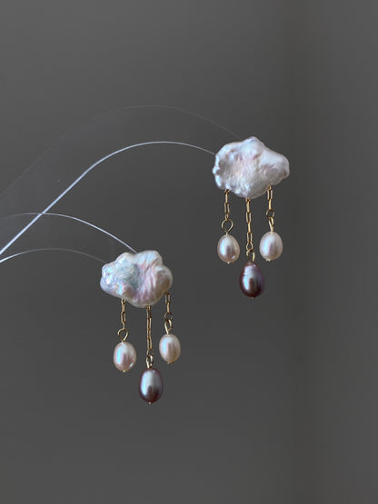 Fancy fun Cloudy and rain drop baroque pearls stud earring-gift for her,birthday gift-Hand pick each pieces