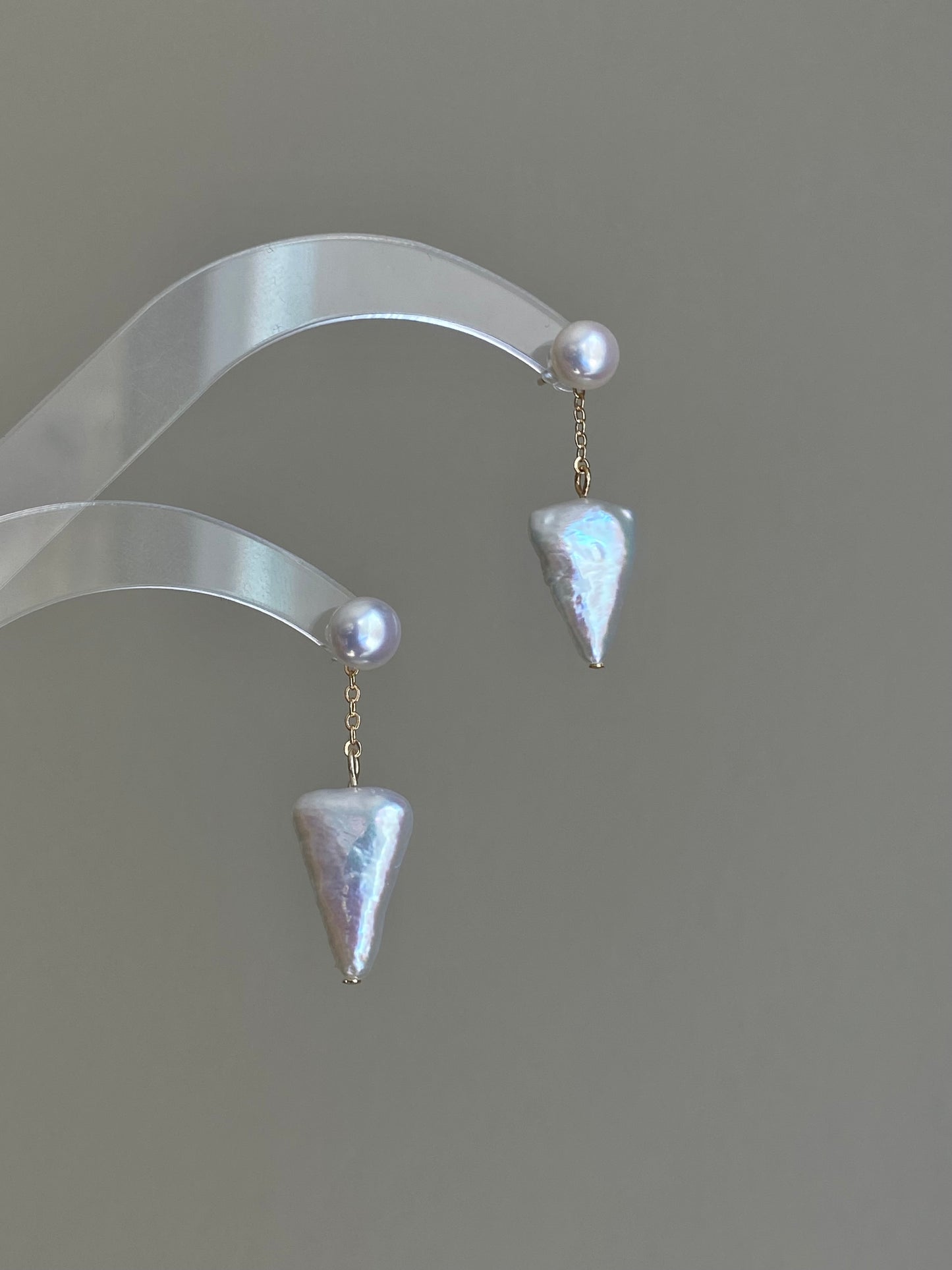 Convertible Pearl Drop Earrings – 3-in-1 Baroque pearl Triangle Earrings – Front Back Stud Earrings – Gift for Her, Bridesmaid, Minimalist Jewelry