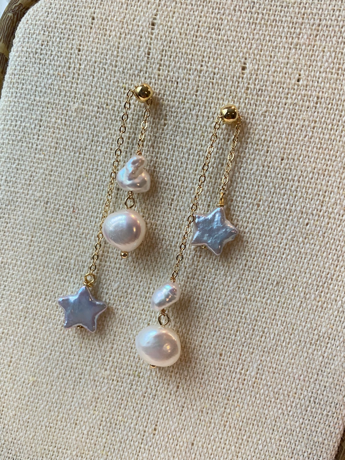 Handmade natural baroque pearl star adjustable dangle drop earring,gift for her,christmas gift