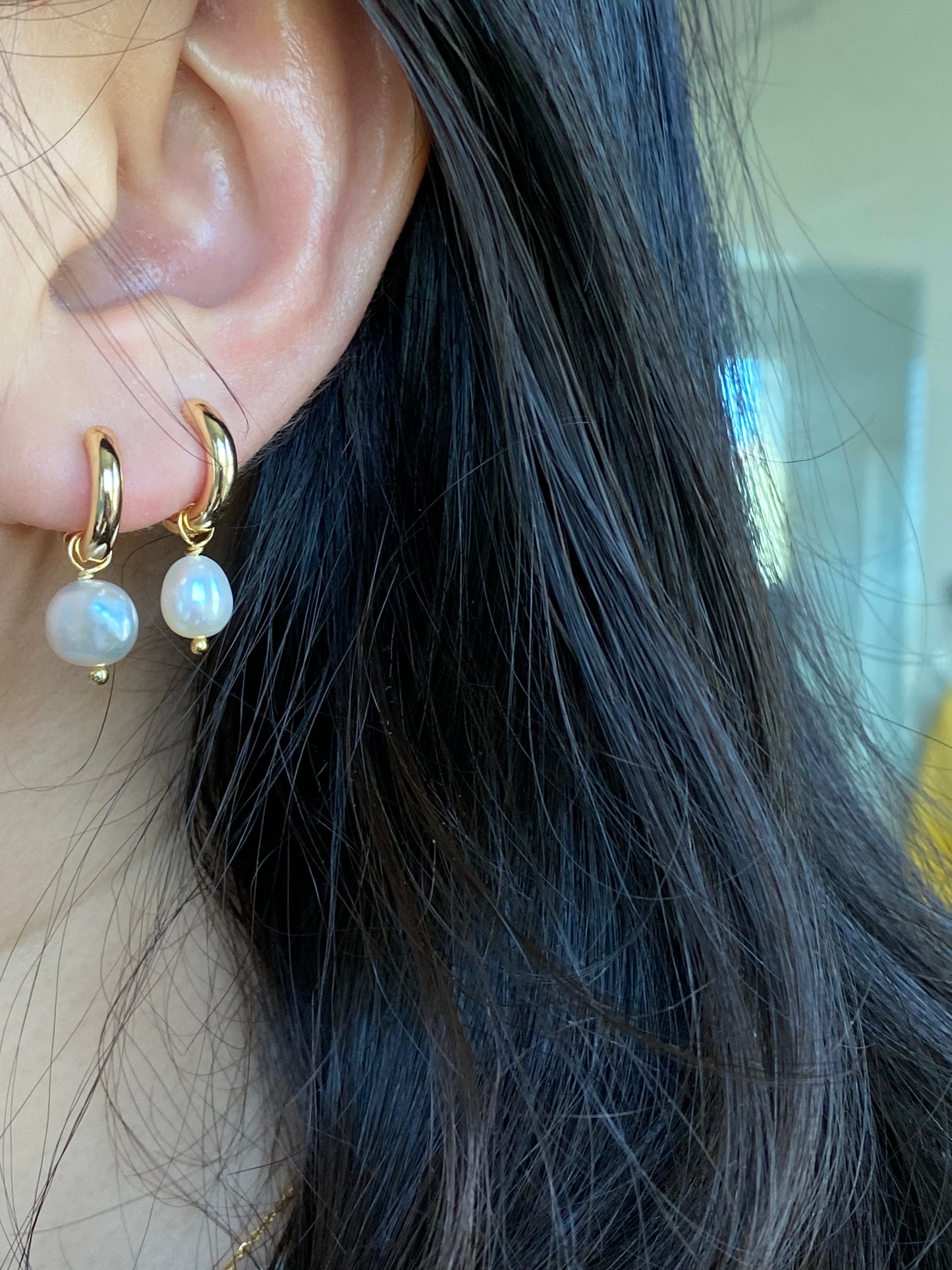 Natural Freshwater pearl Dangle Earrings baroque Pearl gold filled  Hoop earring wedding jewelry Minimalism  Dainty Earring gift for her