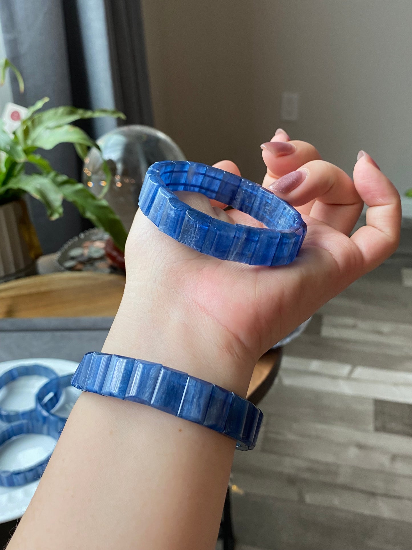 AAAAA Grade Natural Blue Kyanite rectangle bead bracelet，bangle bracelet,gift for her,Clarity & Growth