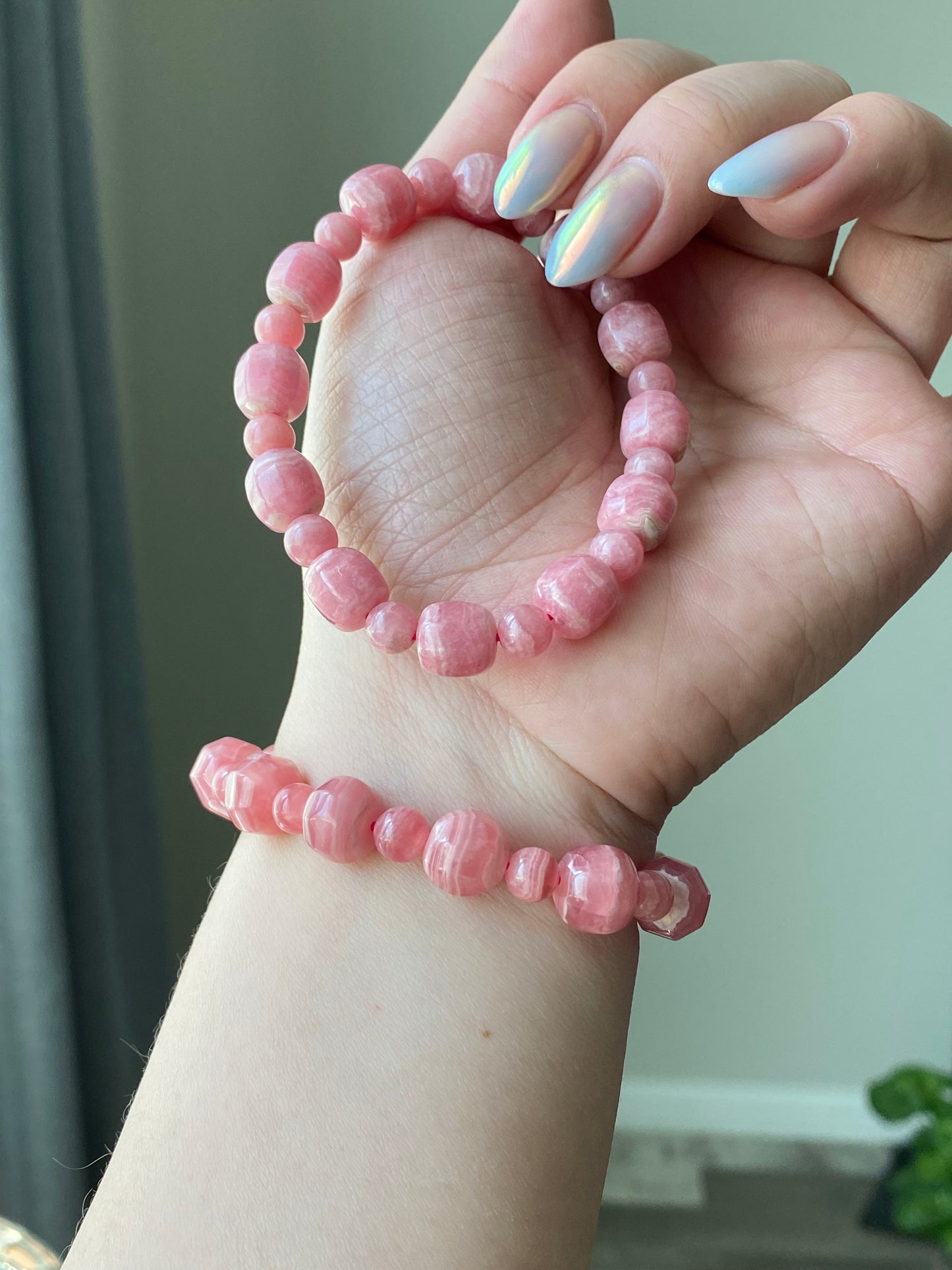 Natural High Grade Rhodochrosite, Faceted Barrel Shape,Pork Belly , Stretchy BraceletGift for loverDiamond Shine-bootsing &Balancing