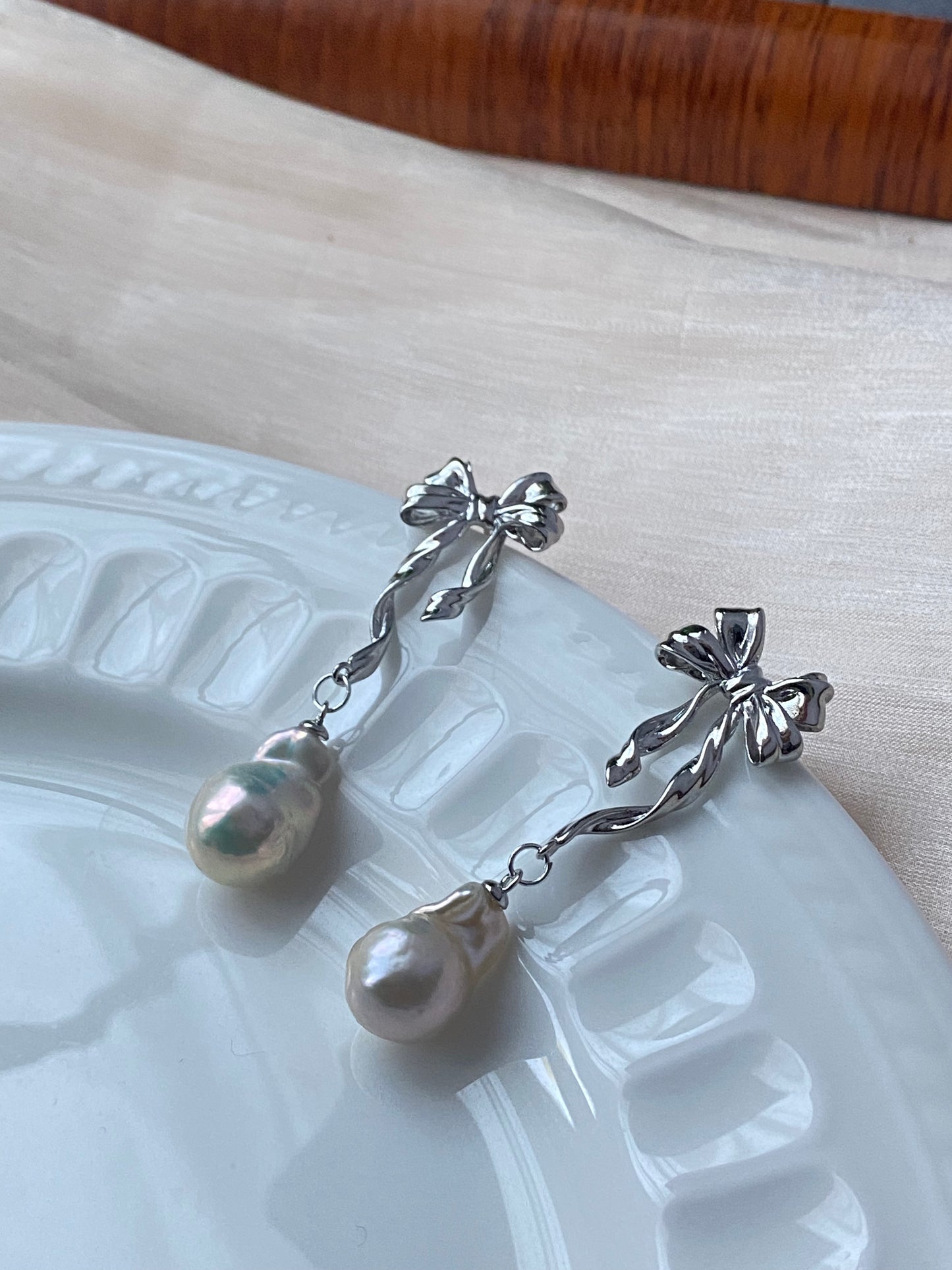 Unique freshwater baroque pearl small fireball bow stud earring-holiday gift,gift for her,gift for him