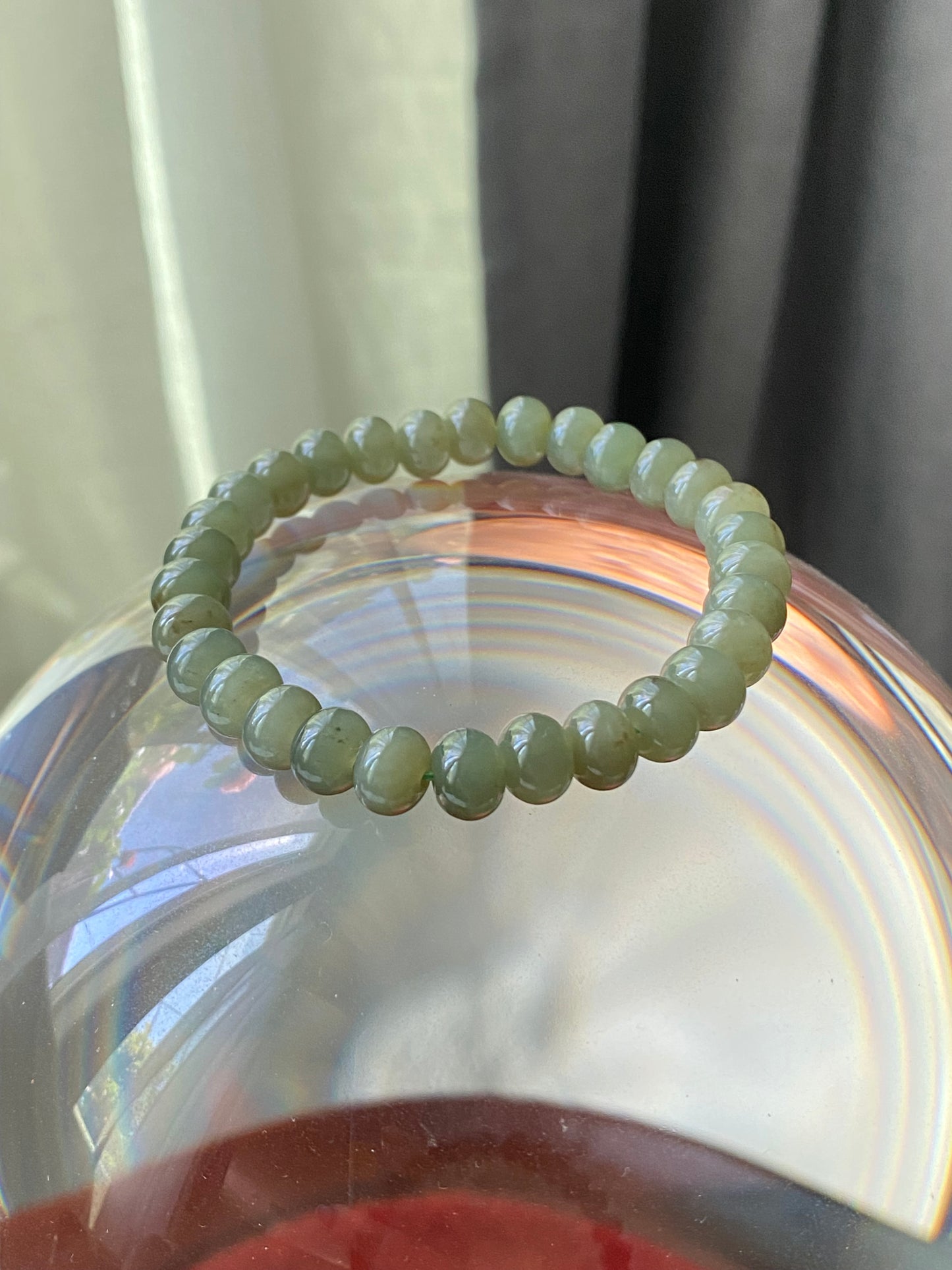 High Grade Nephrite Hetian Jade Biyu ,Abacus Bead Donut Ring Shape Green Bracelet  Emotional Healing and Self-Acceptance 8MM