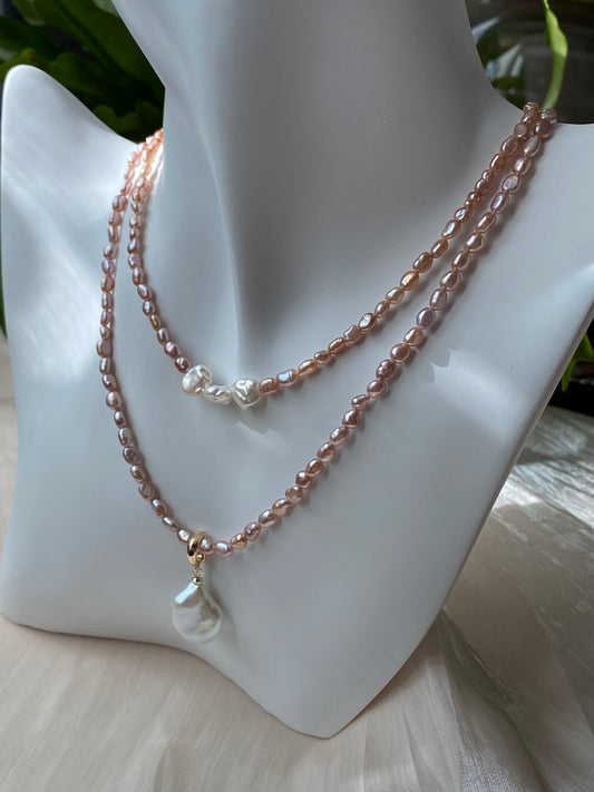 Natural Metal pink purle baroque white petal pearl necklace/Pearl choker Adjustable length necklace