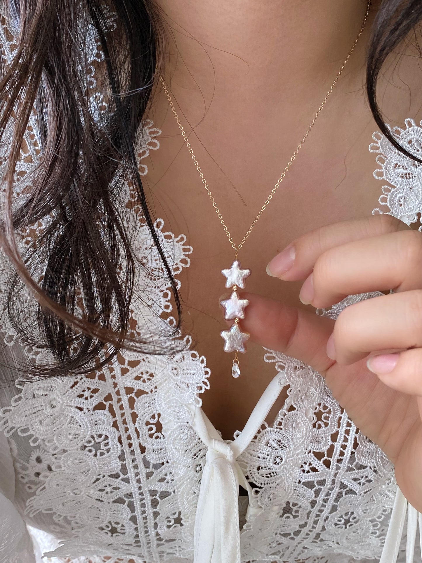Handmade Starlit Dreams Baroque star pearl Necklace Dainty classic elegant star Chocker necklace  zodica gift Christmas gift for her