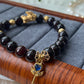 Natural garnet smooth round bead with pixiu design bracelet-bring success and money