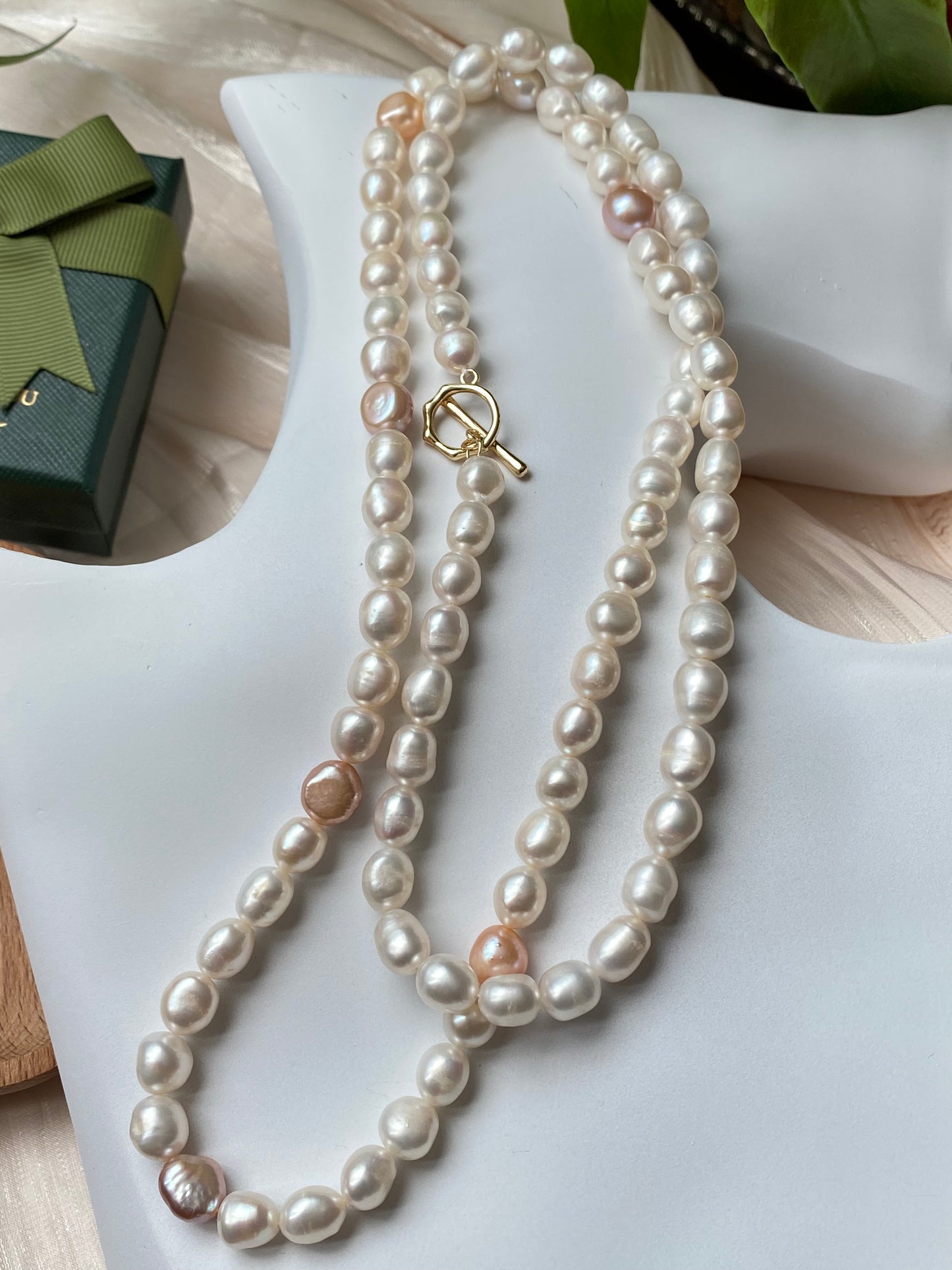 Natural freshwater pearls apricot with candy pearl stone multiple used long pearl necklace,double wrap chocker necklace,gift for her