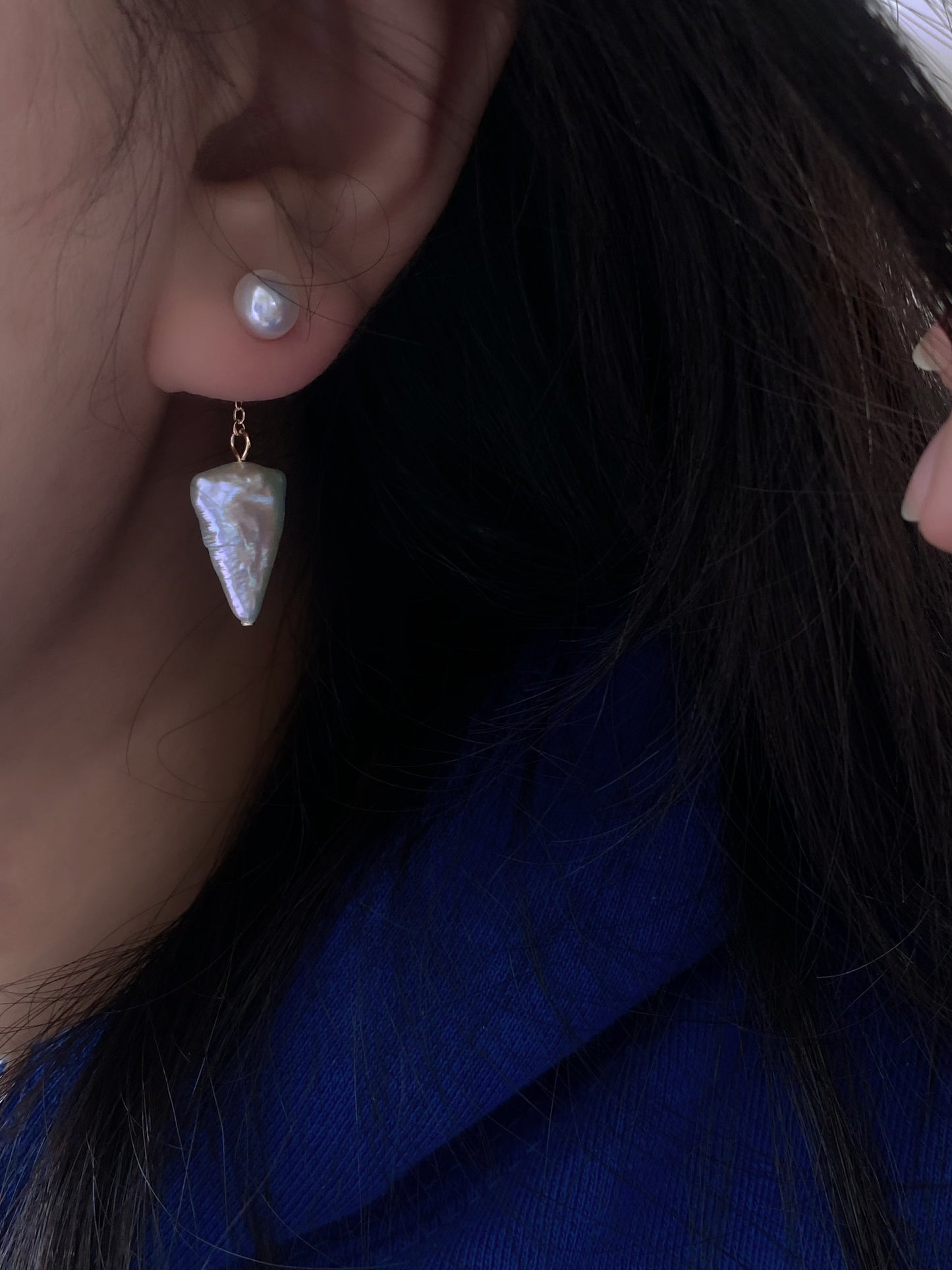 Convertible Pearl Drop Earrings – 3-in-1 Baroque pearl Triangle Earrings – Front Back Stud Earrings – Gift for Her, Bridesmaid, Minimalist Jewelry