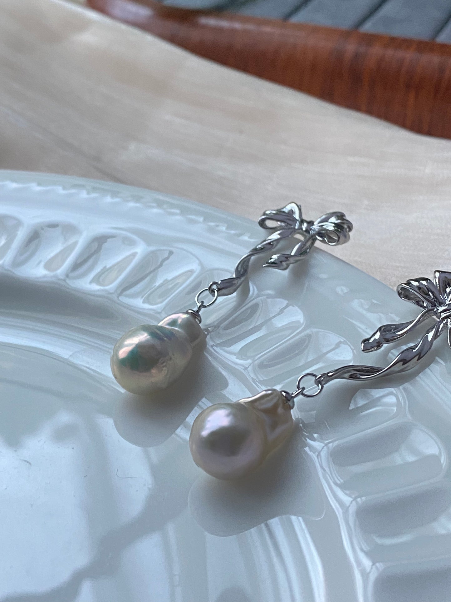 Unique freshwater baroque pearl small fireball bow stud earring-holiday gift,gift for her,gift for him