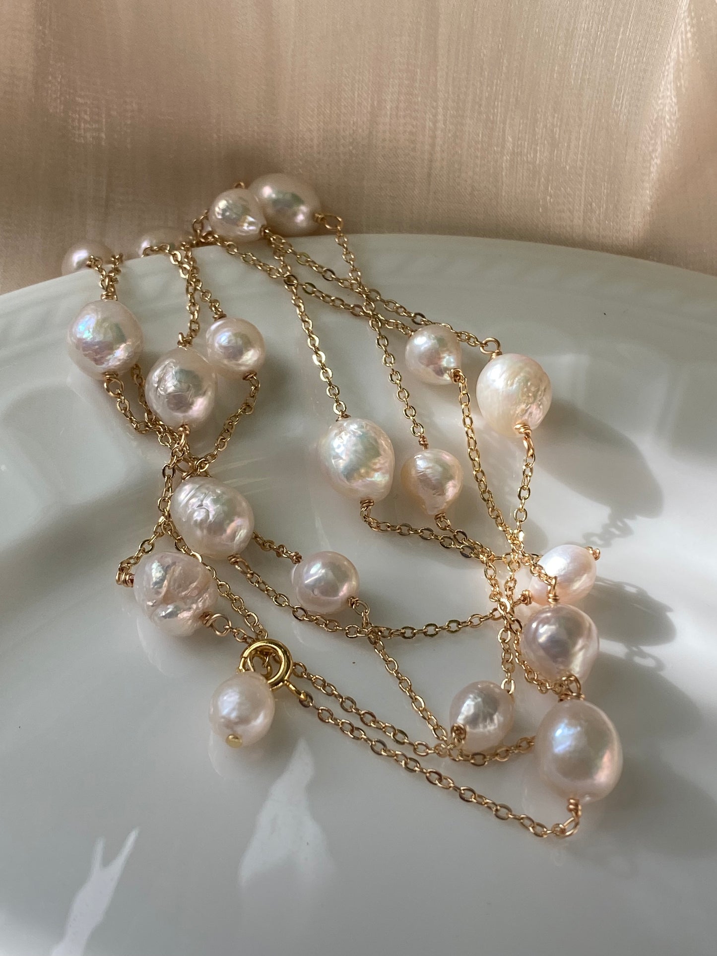 freshwater Starry Cascade baroque Pearl Necklace - Versatile Elegance with Multiple Styling Options