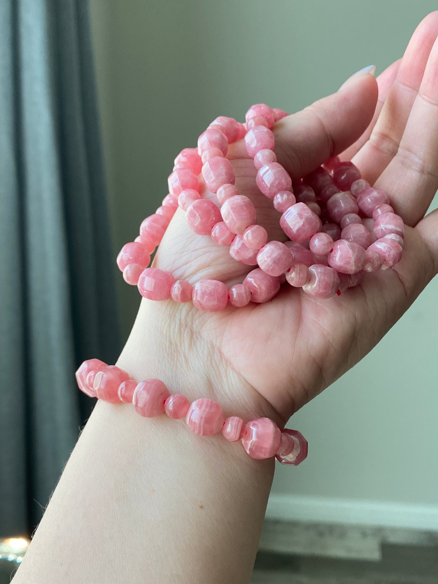 Natural High Grade Rhodochrosite, Faceted Barrel Shape,Pork Belly , Stretchy BraceletGift for loverDiamond Shine-bootsing &Balancing