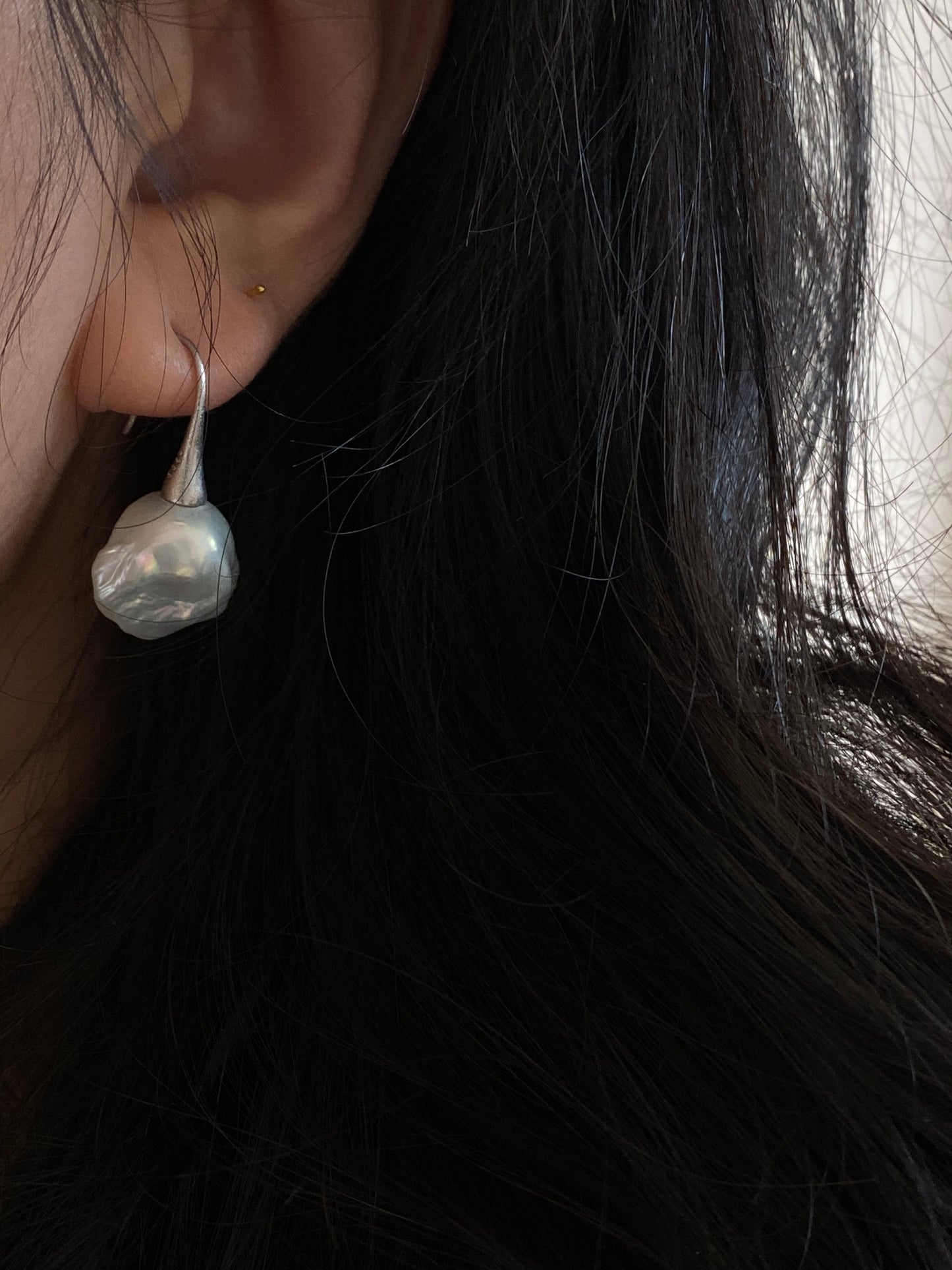 Natural freshwater baroque pearl with pure sterling silver hook dangle earring-gift for her,anniversary gift