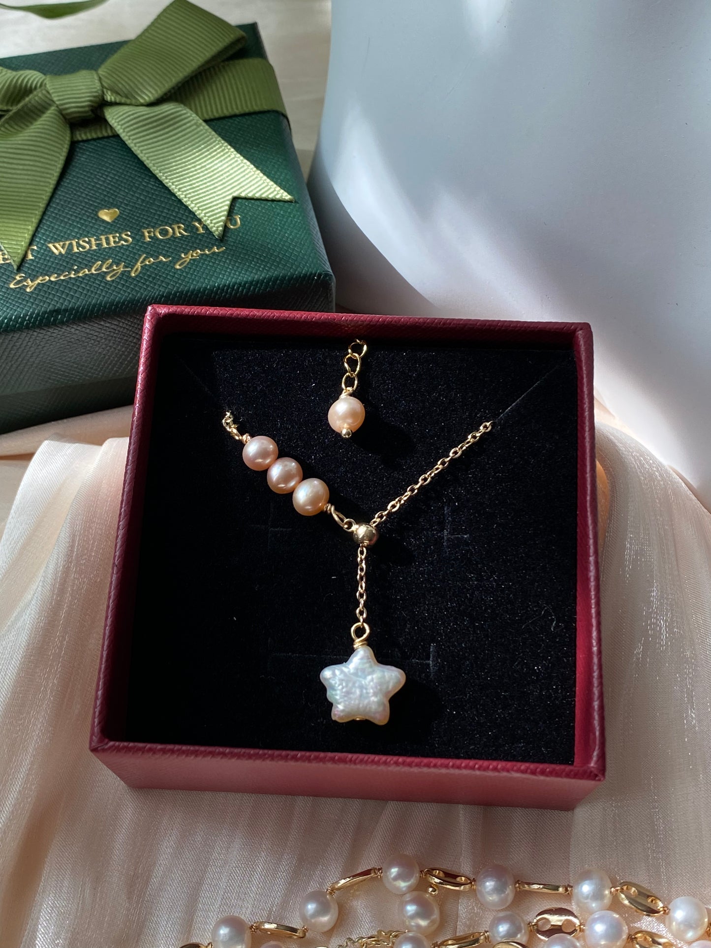 Natural freshwater baroque pearl star slice length necklace,christmas gift,gift for her