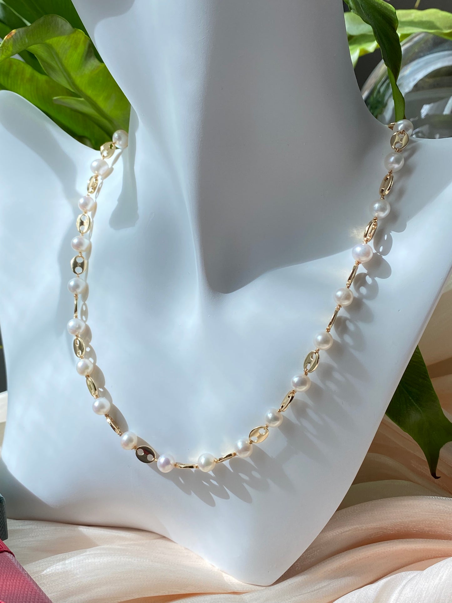 Natural freshwater pearl d'ancre link multiple use bracelet and necklace,gift for her,anniversary gift