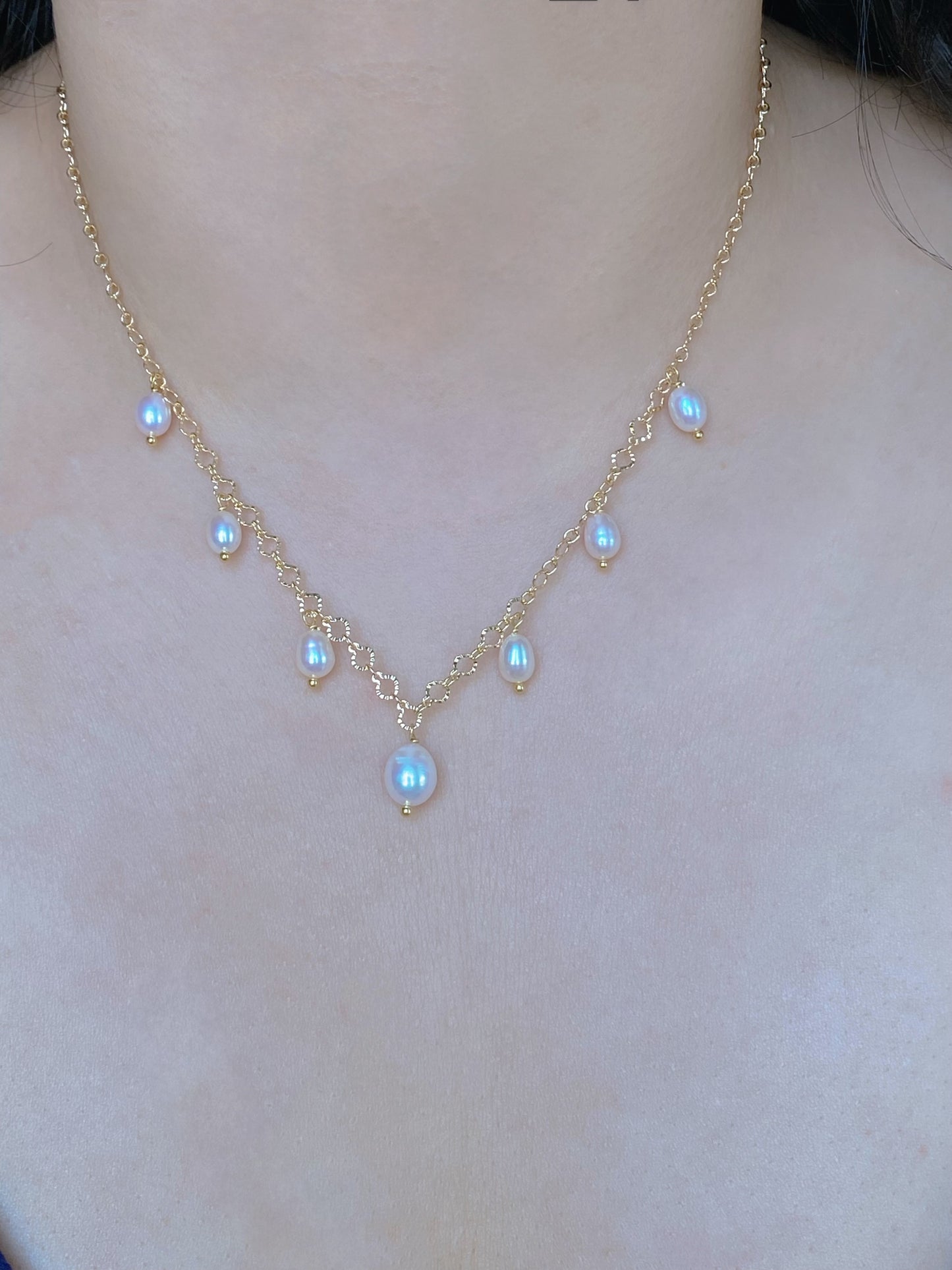 Princess Lace Pearl Necklace  Dainty Freshwater Pearl Drop Necklace Elegant Romantic Gold Choker  Handmade Bridal Jewelry Gift for Her