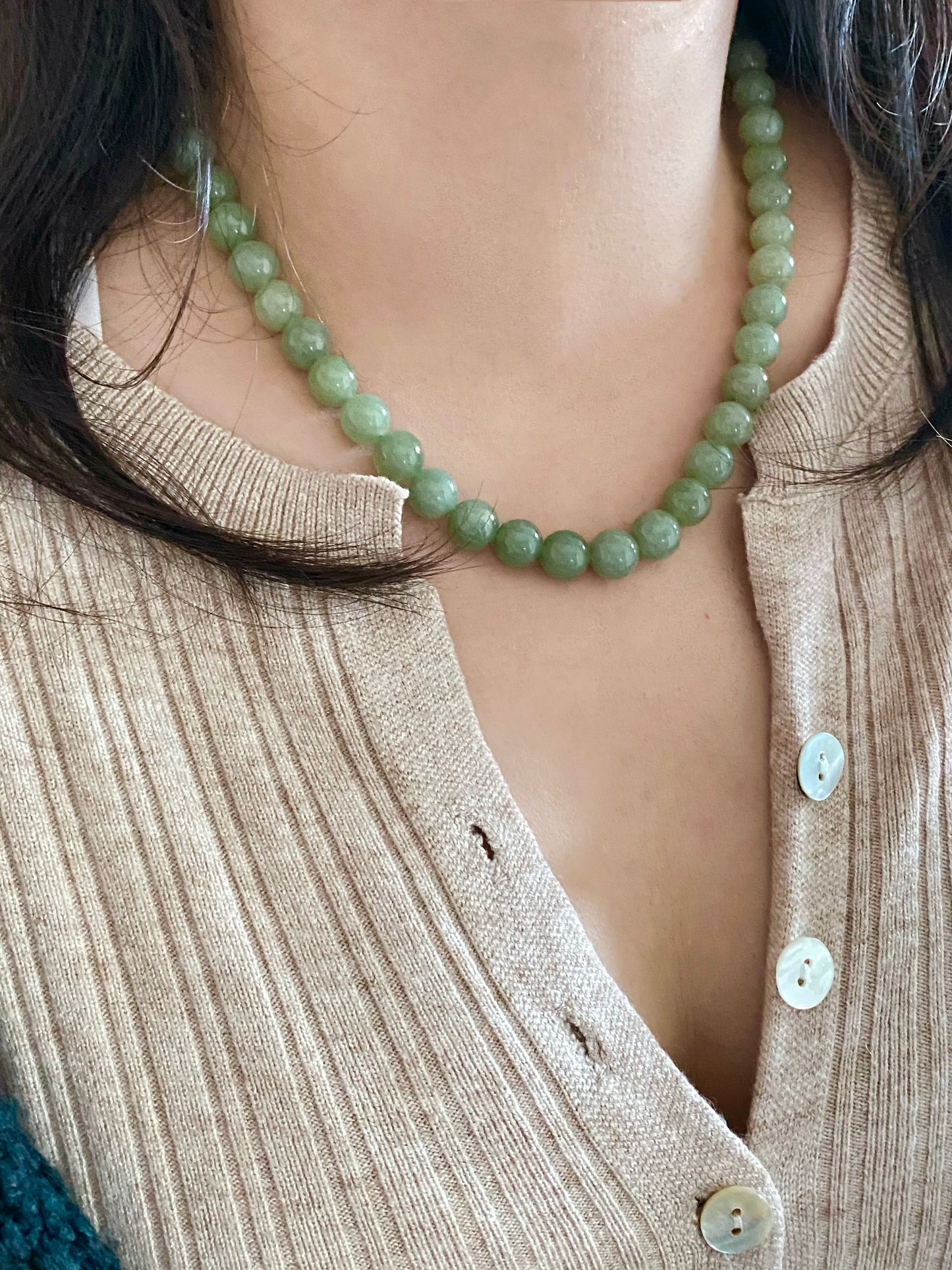 High Grade Natural Lake Green Smooth Round Jade Bead Necklace 9mm | Lucky | birthdays Gift|  anniversaries gift