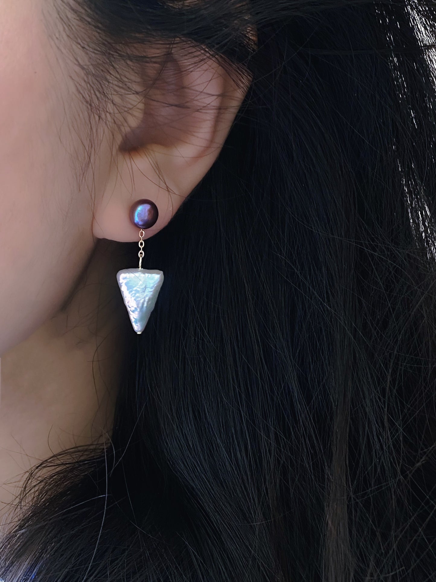 Convertible Pearl Drop Earrings – 3-in-1 Baroque pearl Triangle Earrings – Front Back Stud Earrings – Gift for Her, Bridesmaid, Minimalist Jewelry