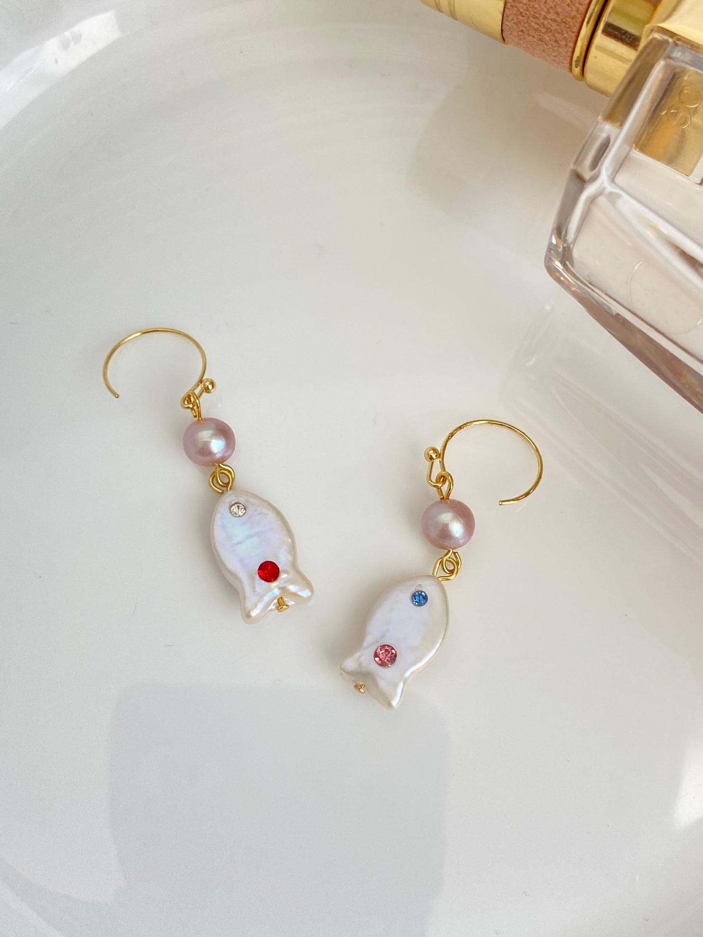 Unique Baroque Pearl Earrings with Zircon Earring  Rocky Fish Dangle Earring Elegant Dainty Pearl Earrings Gift Friendship gift