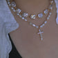 Freshwater Baroque Peearl Choker Necklace Cross Pearl necklace Layering necklace for Her Unique Necklace for Bridal Dainty Wedding Jewelry