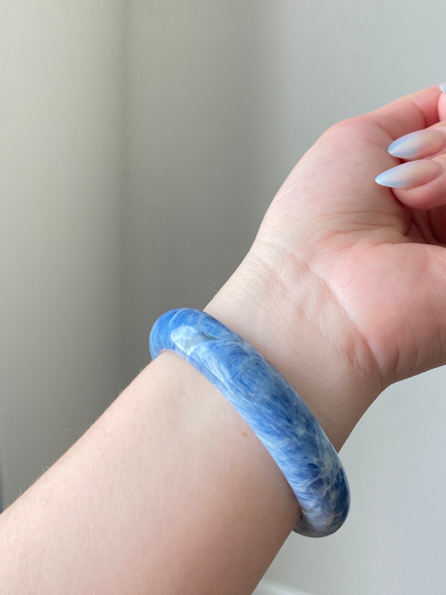 Natural blue and white spiritual and mental healing Kyanite Bangle- Throat and Third Eye Chakras