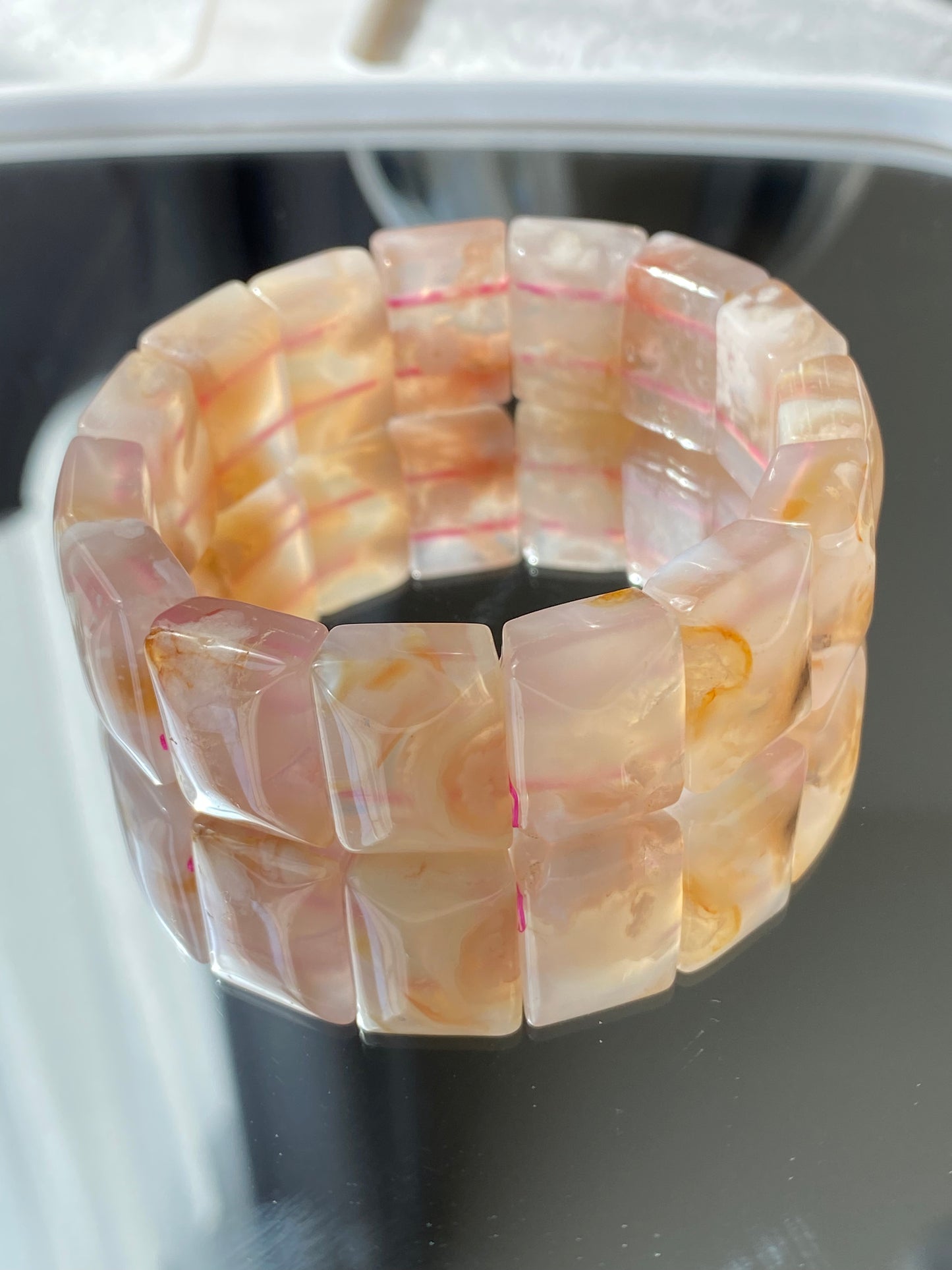 AAAA Clear colorful  Grade Nature Sakura Agate cherry blossom flower agate Rectangle bangle bracelet,gift for her