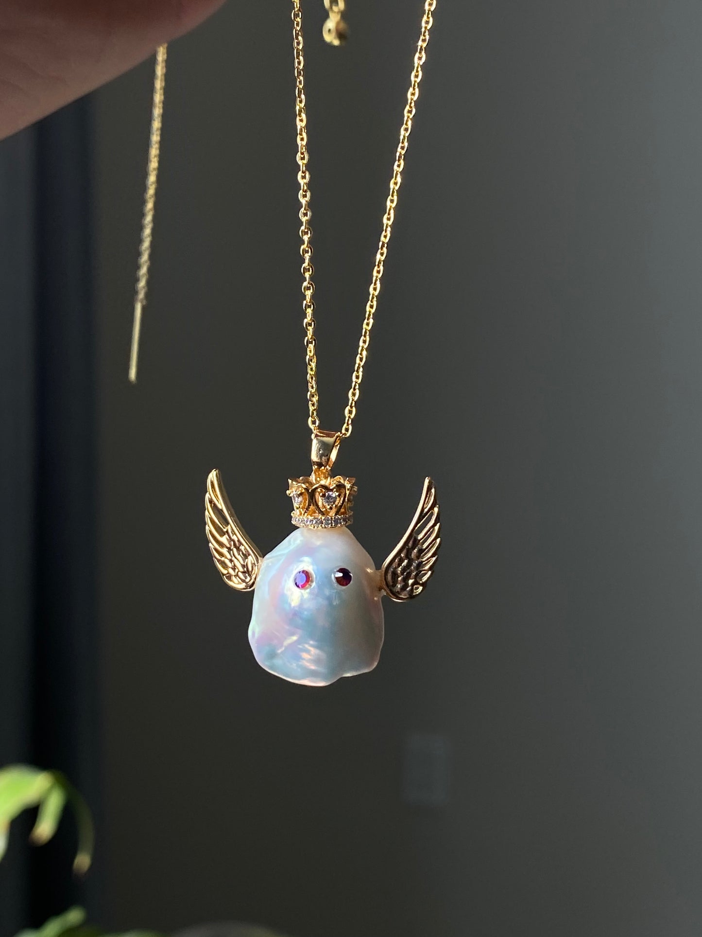 Cute white fireball baroque pearl handcraft angel with crown pendant,gift for her,gift for him,anniversary gift