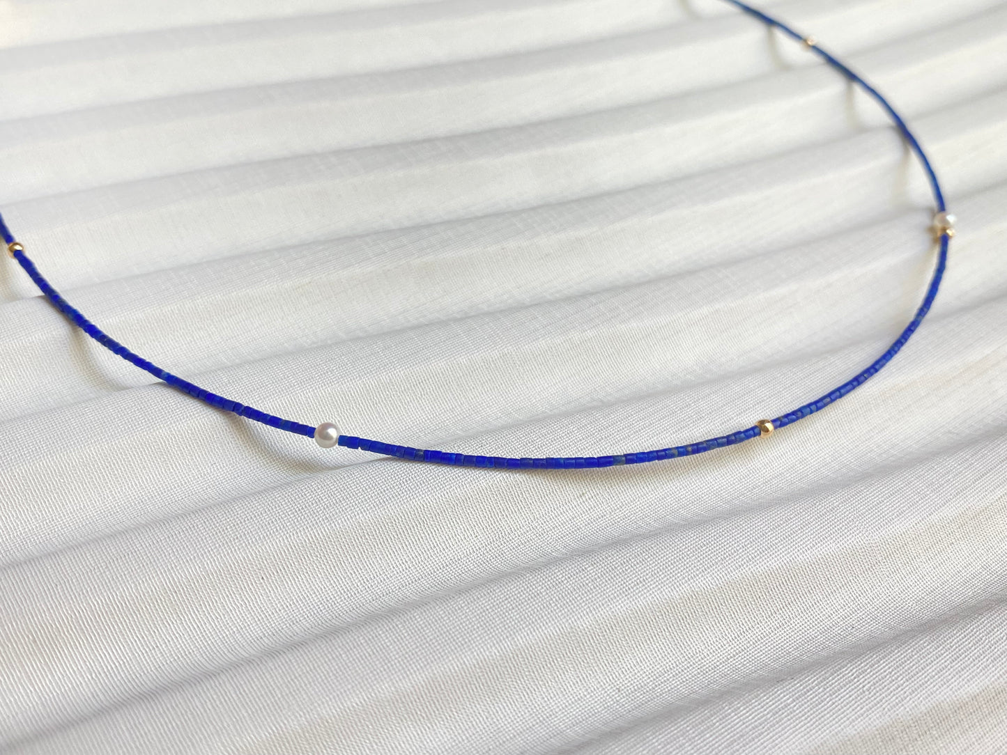 Unique found 1mm Lapis Lazuli  Tiny Pearl Choker Necklace Dainty Minimalist Beaded Necklace  Dainty Layering Necklace ultra thin choker