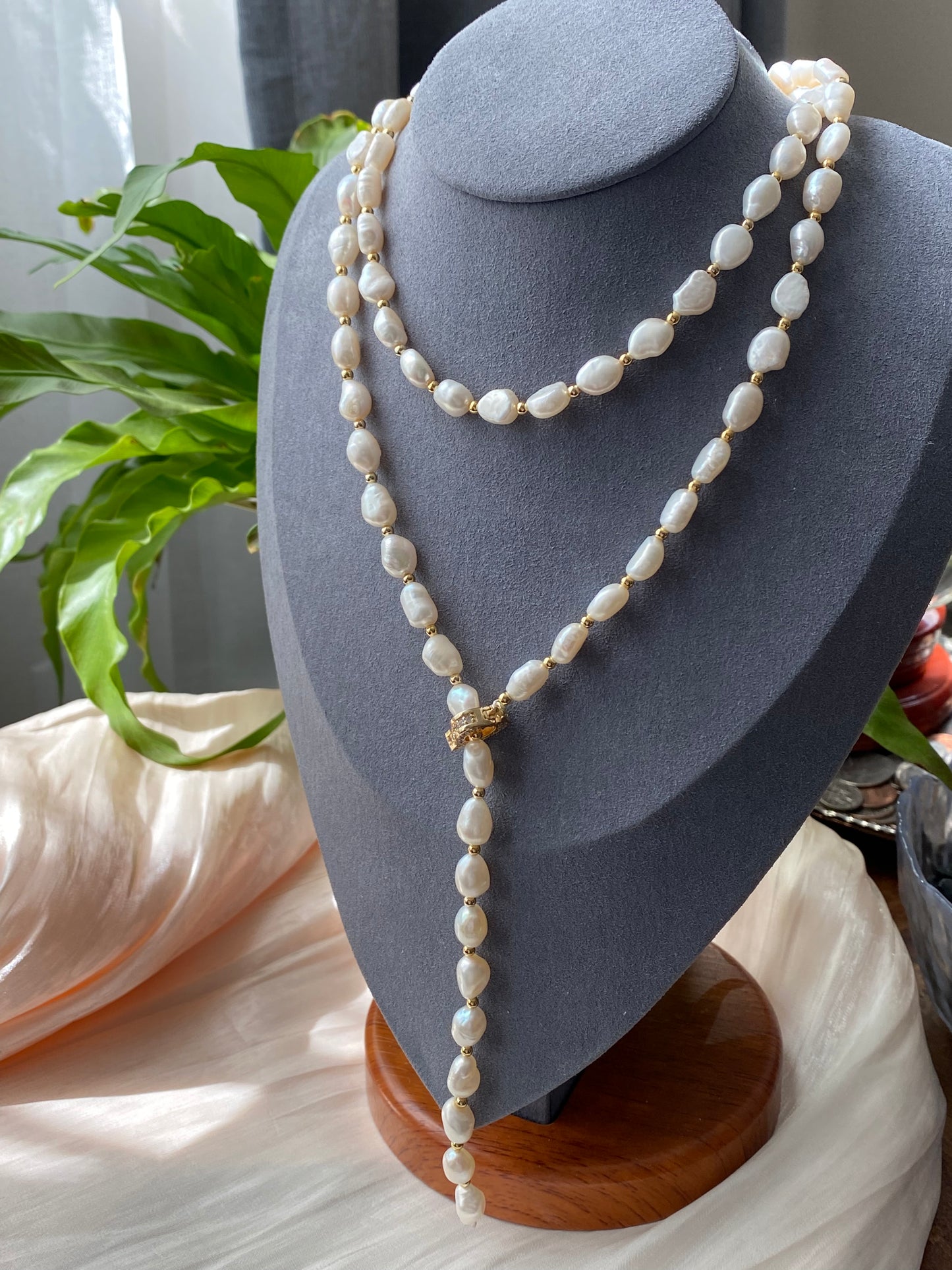 Freshwater pearls nugget with 14k gold filled multiple use long necklace,gift for her ,christmas gift