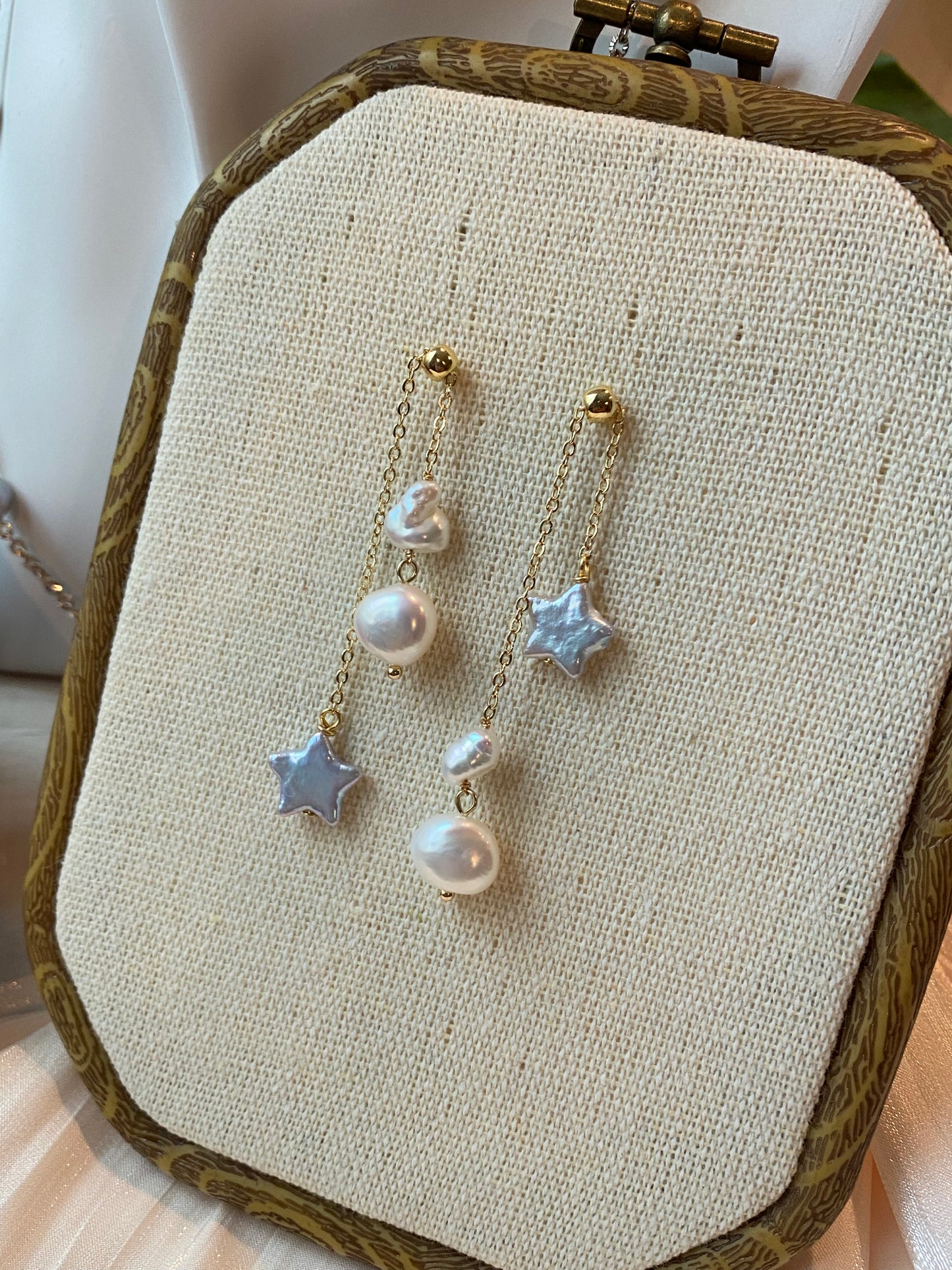 Handmade natural baroque pearl star adjustable dangle drop earring,gift for her,christmas gift