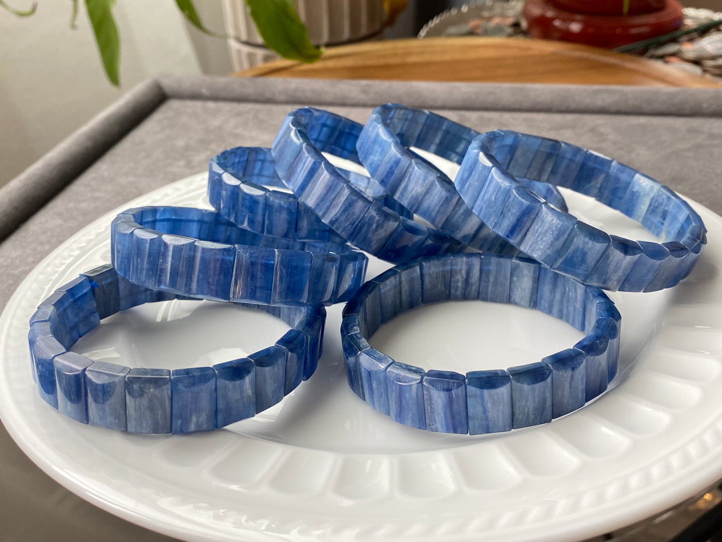 AAAAA Grade Natural Blue Kyanite rectangle bead bracelet，bangle bracelet,gift for her,Clarity & Growth