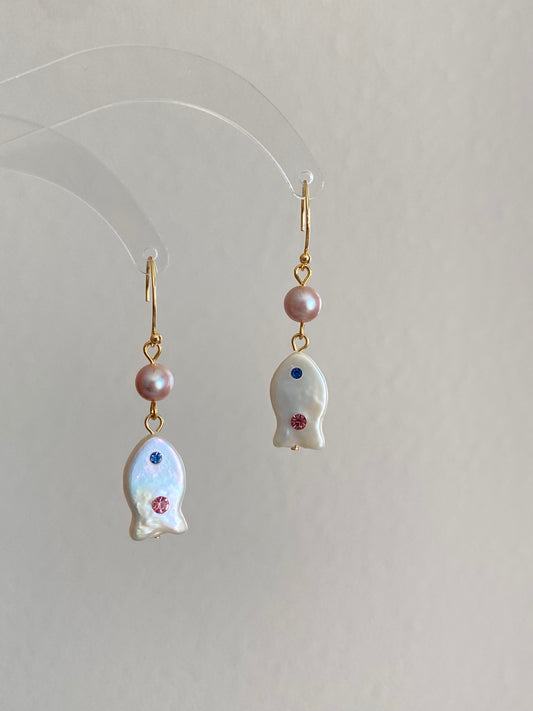 Unique Baroque Pearl Earrings with Zircon Earring  Rocky Fish Dangle Earring Elegant Dainty Pearl Earrings Gift Friendship gift