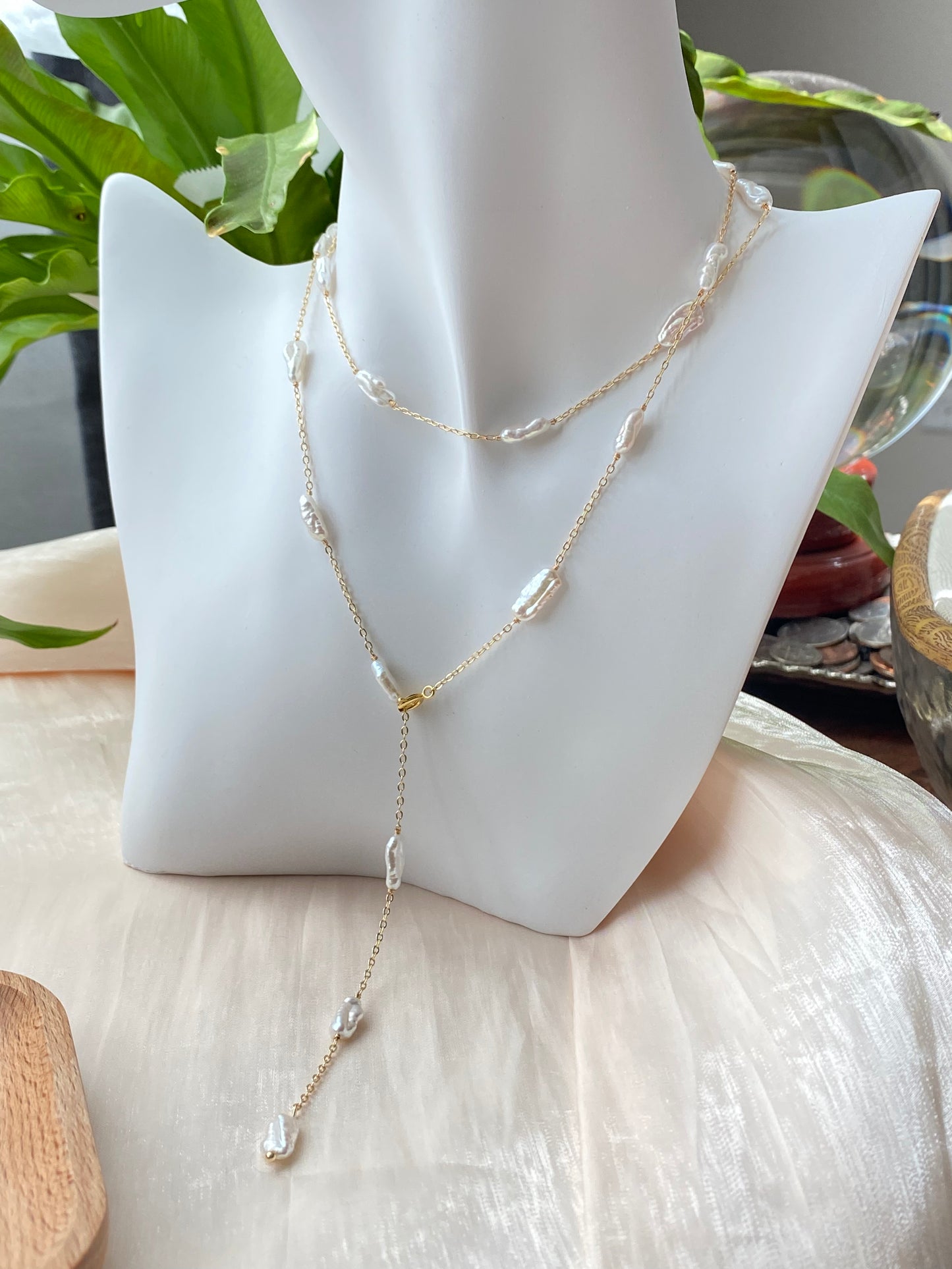 Multiple use Baroque pearl necklace, white/blue pearl necklace, Freshwater pearl necklace, Genuine cultured pearls, Mother of pearl jewelry