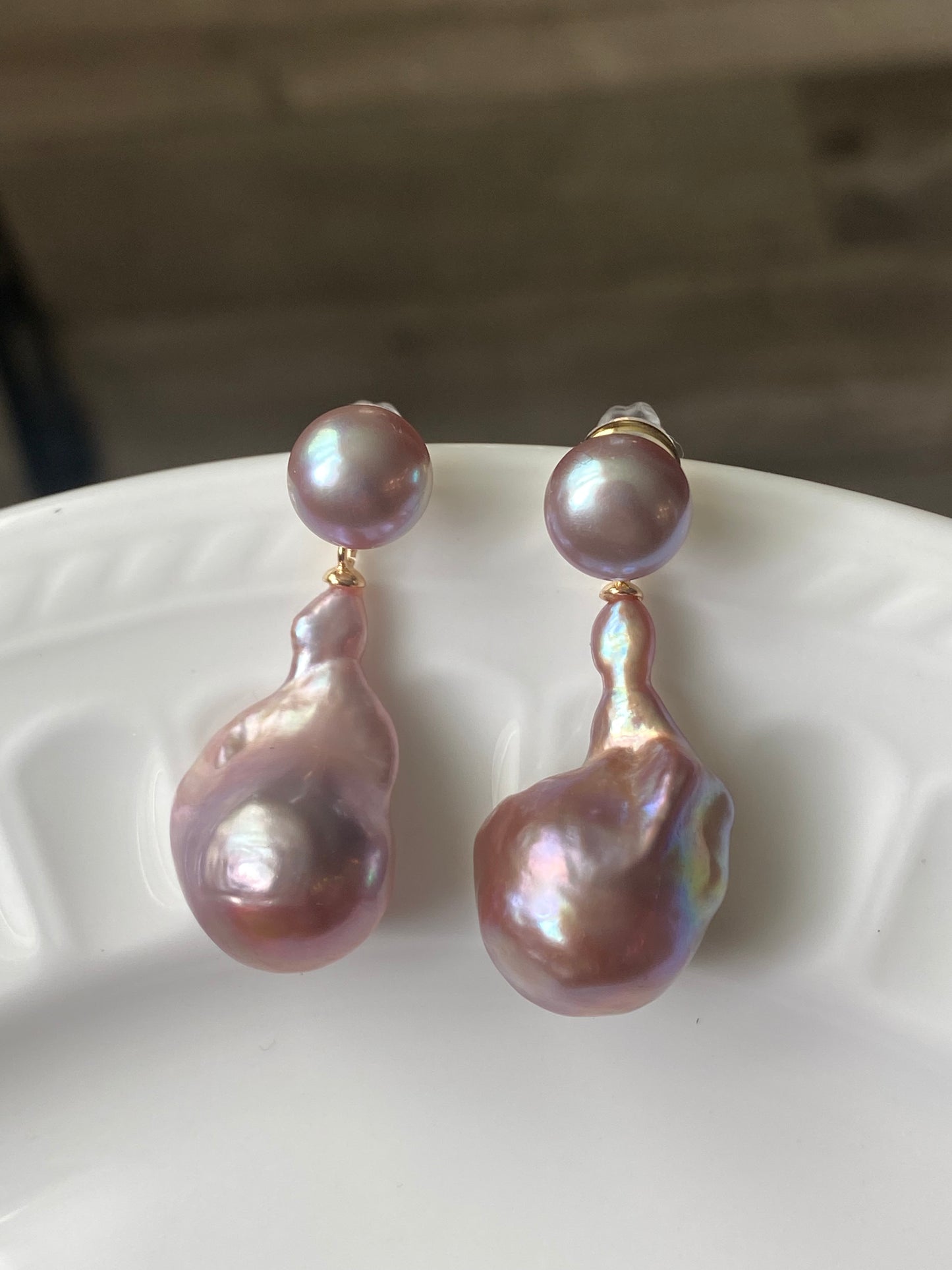 Versatile Purple Baroque Pearl Earrings | Dual-Wear Love Symbol Studs | Fashionable Daily Accessory