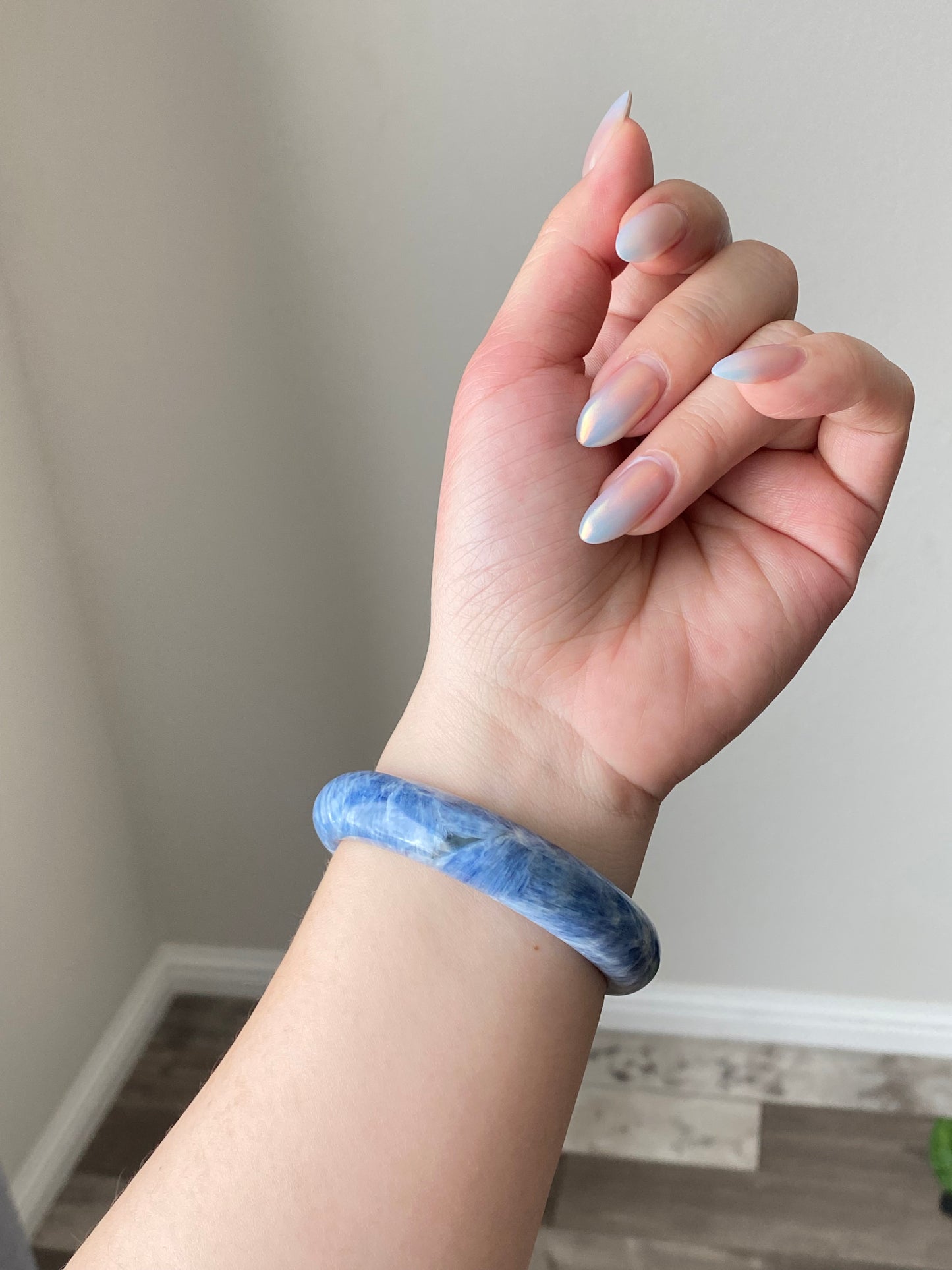 Natural blue and white spiritual and mental healing Kyanite Bangle- Throat and Third Eye Chakras