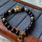 Natural garnet smooth round bead with pixiu design bracelet-bring success and money