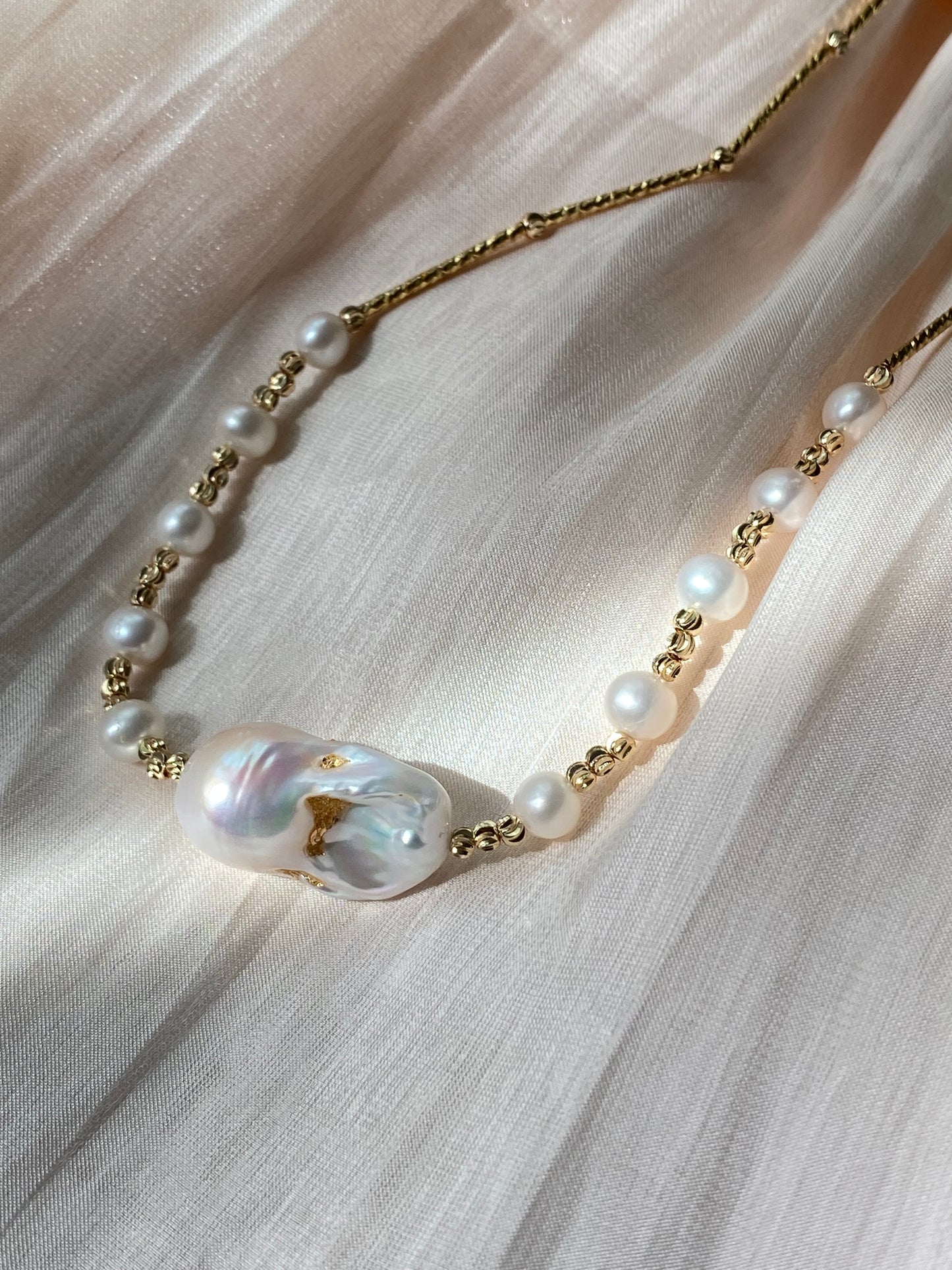 Handmade AAAA Natural freshwater big baroque pearl fireball pendant gold filled stick necklace,gift for her,gift for him